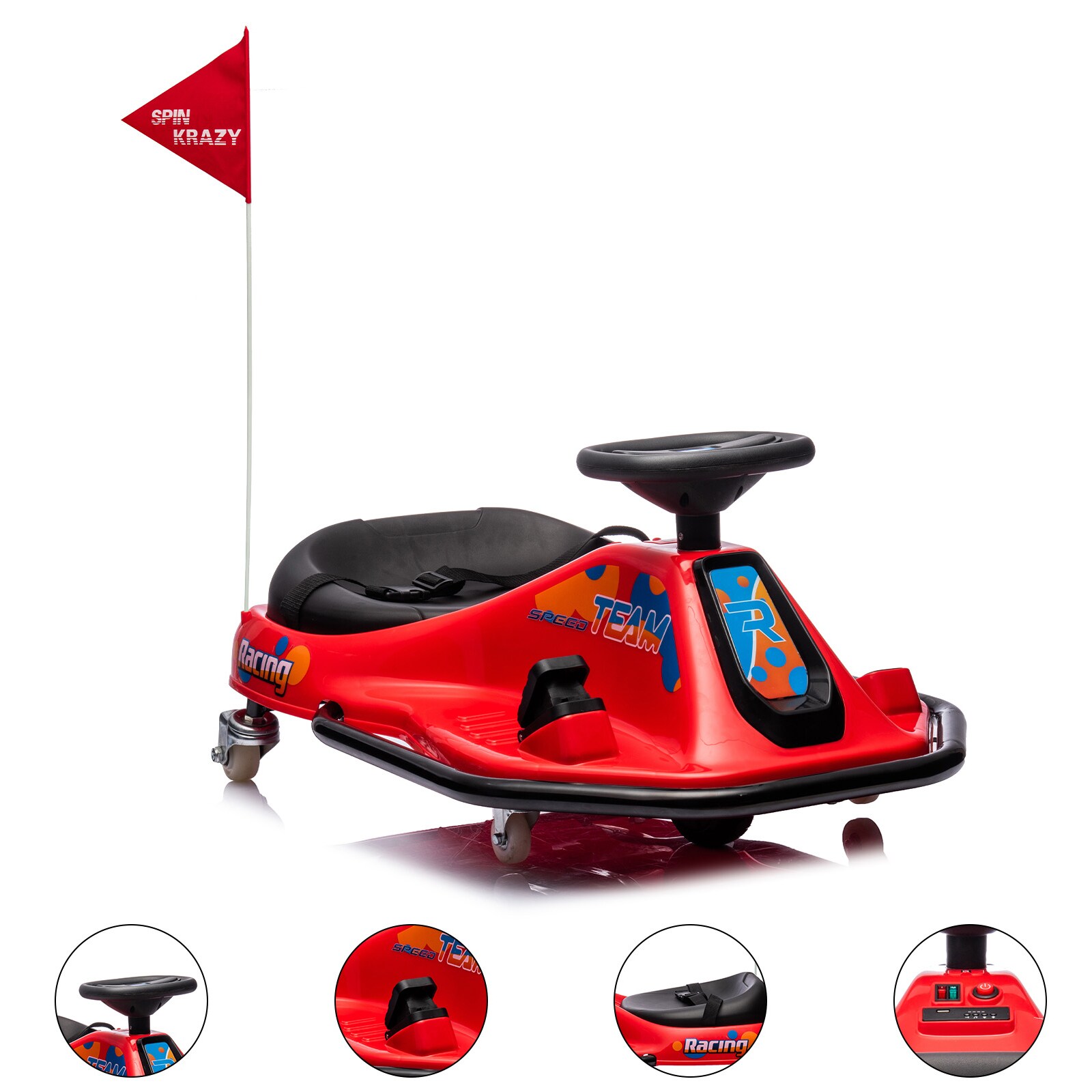 Der Rose RIDE ON CAR-002815 24V Electric Go Kart For Kids With 7Ah Battery Drifting System 360 Degree Rotation Variable Speed And Rechargeable Battery Red