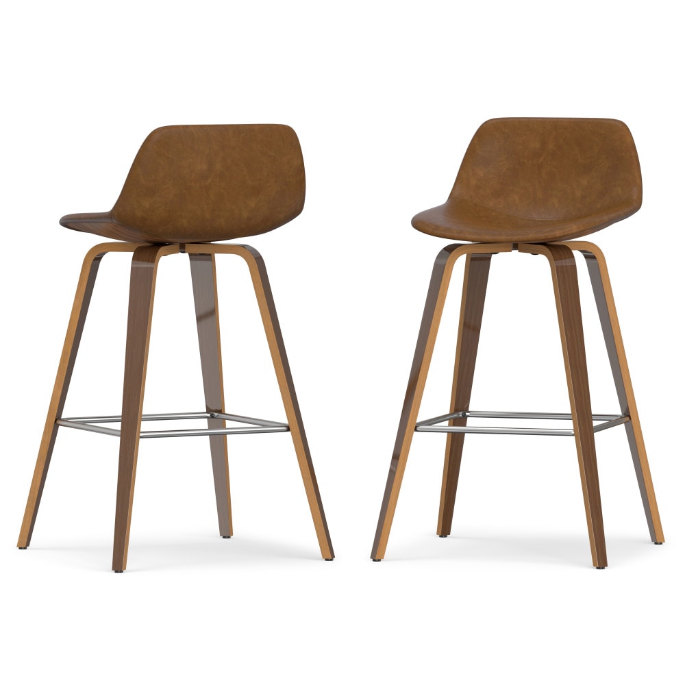 Simpli Home AXCRAN26N-DT Randolph 2 -Set Deep Tan 26.4-in H Counter height Square seat Upholstered Wood Bar Stool and Back