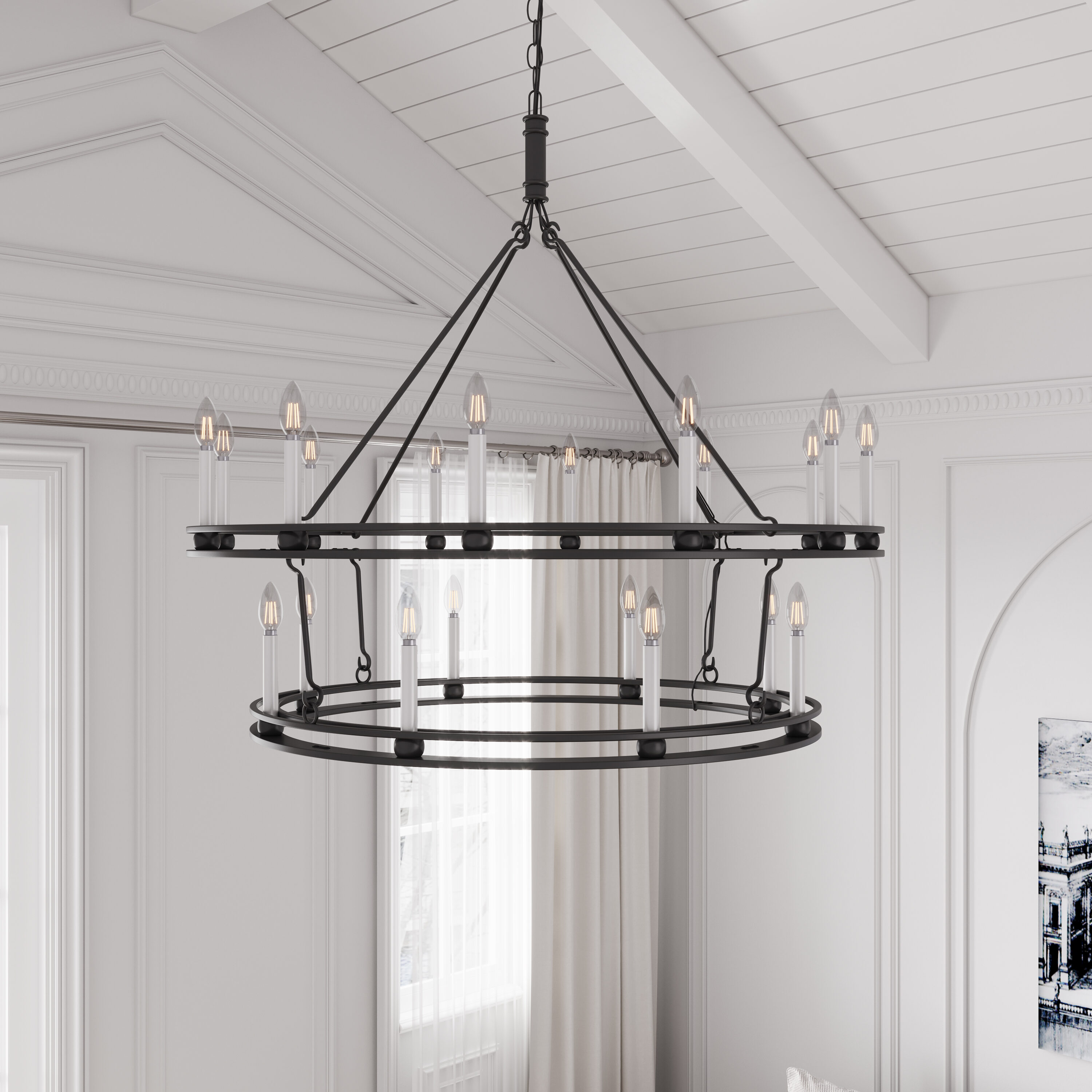 Black Metal Adjustable Candle Chandelier with 8 Lights