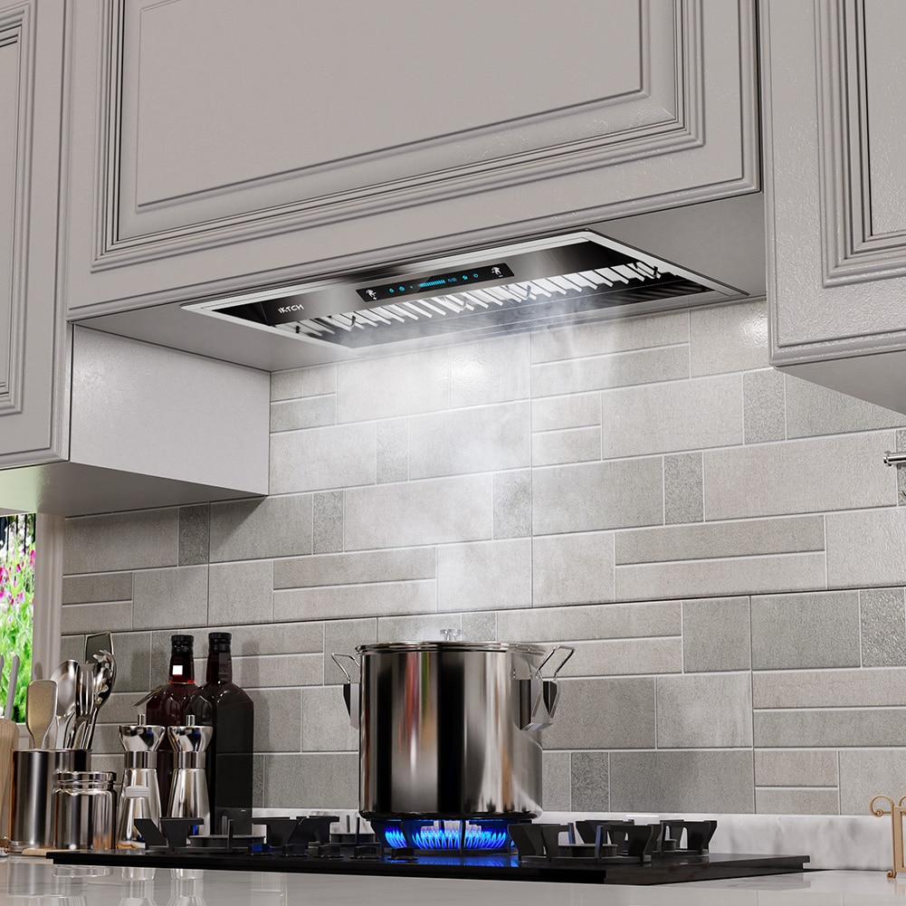 IKTCH 30 inch Built-In/Insert Range Hood 900 CFM Quiet and Efficient Smoke and Odor Elimination - Silver