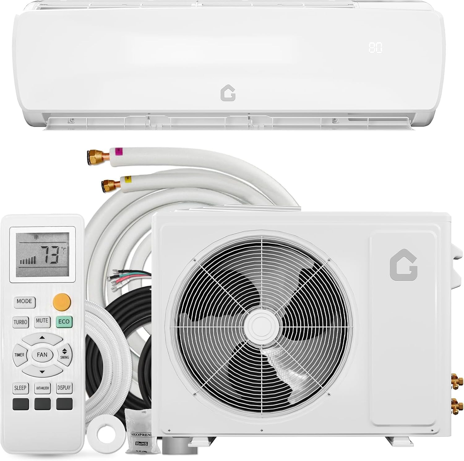 Garvee 9000 BTU Mini Split AC/Heating System 19 SEER2 Inverter Ductless Wall Mount Heat Pump Cools Up to 450 Sq Ft 230V Complete Installation Kit