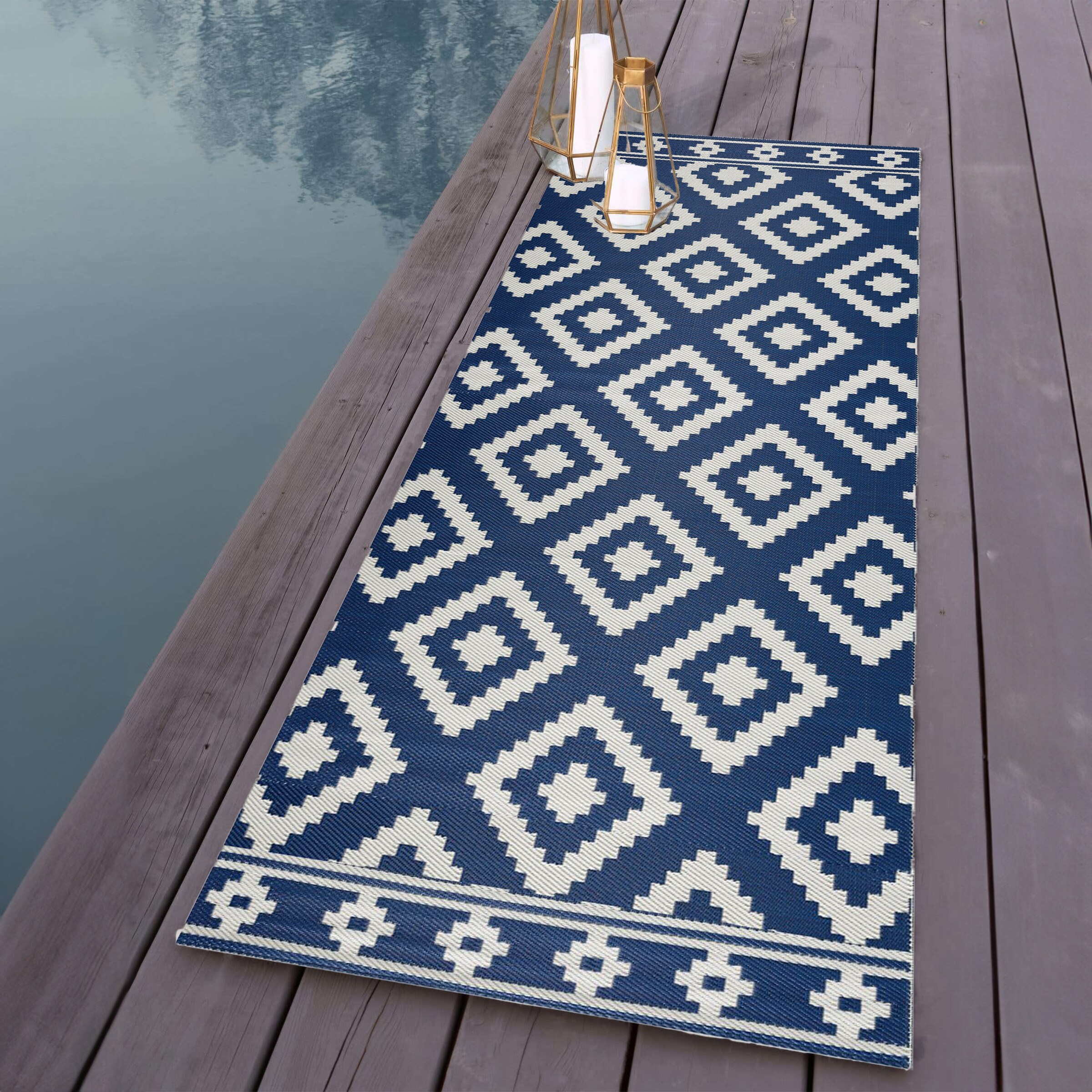 Playa Rug PLY-R-MLN-NC-2X6 2 x 6 (ft) Knotted Polypropylene Milan-NavyWhite Rectangular Indoor/Outdoor Geometric Area rug