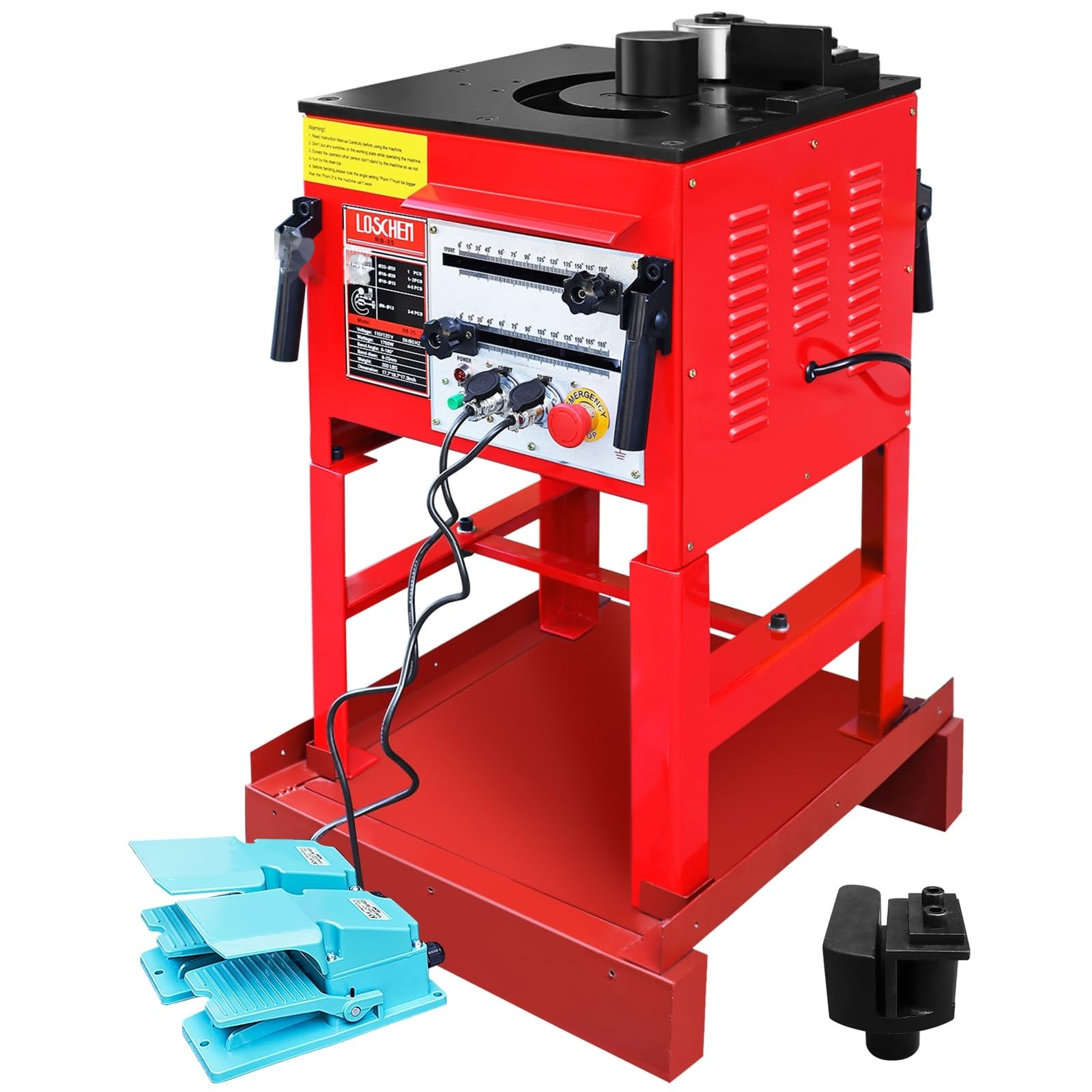 Vrbgify  Electric Hydraulic Rebar Bender 1700W Motor 0-180 Degree Angle Adjustable for 1 Inch Rebar with Foot Pedal and Height Enhancement Bracket