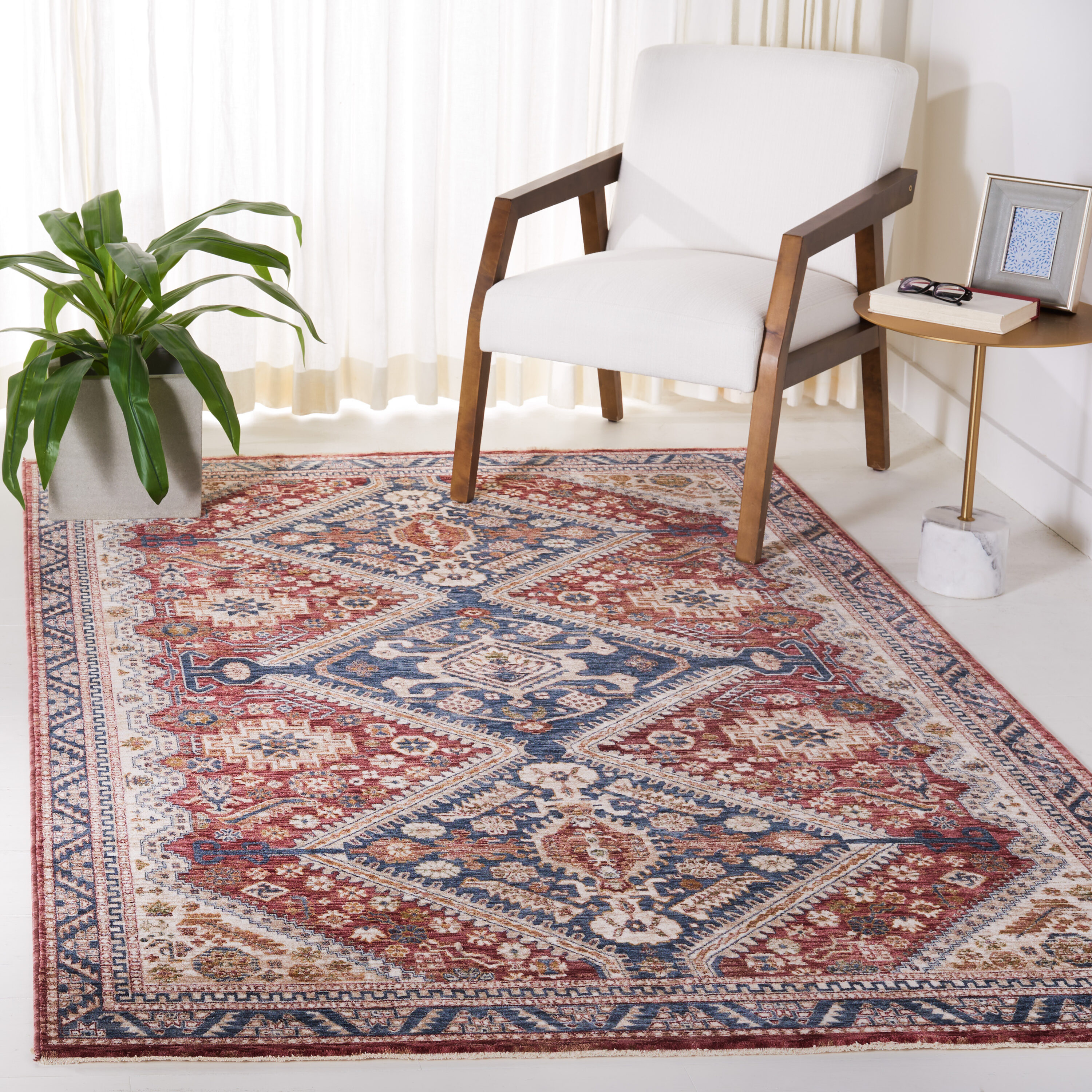 Heirloom 700 4 x 6 (ft) Loomed Polyester Navy/Rust Rectangular Indoor Mid-Century Modern Professionally Clean Only Area rug