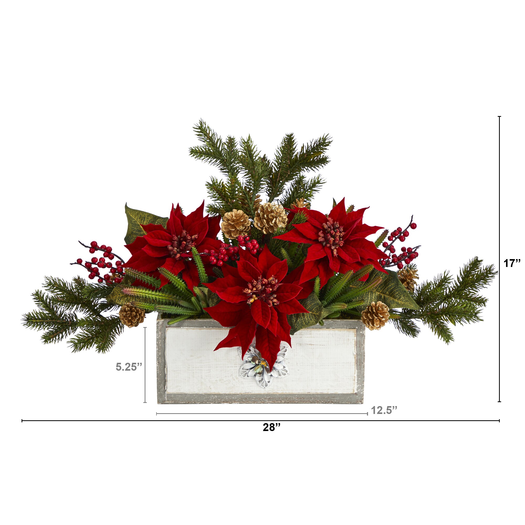 Nearly Natural 17-in Red Indoor Artificial Poinsettia Artificial Flower ...