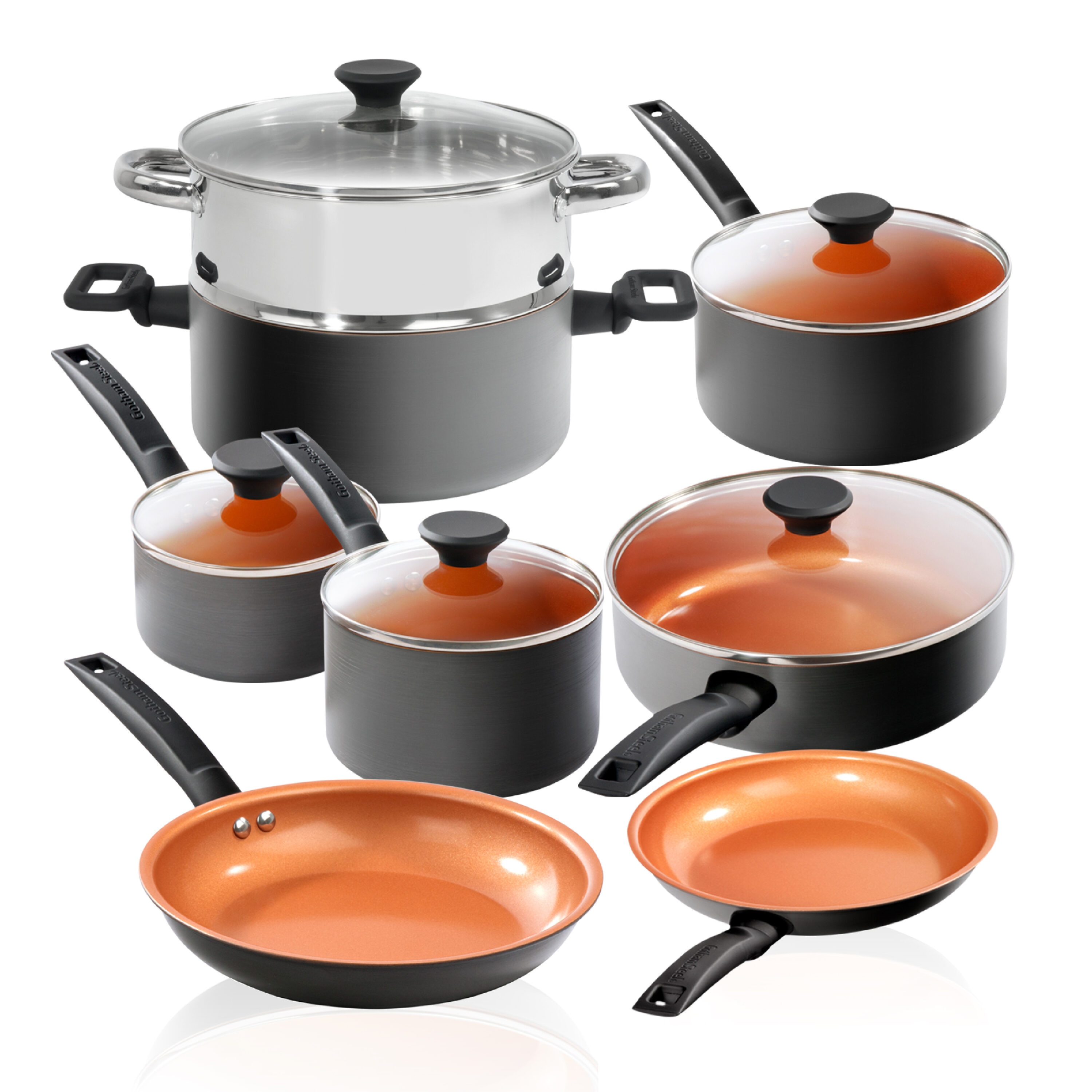 Gotham Steel Gotham Steel Copper Cast Textured 13.5-in Aluminum Cookware Set  with Lid in the Cooking Pans & Skillets department at