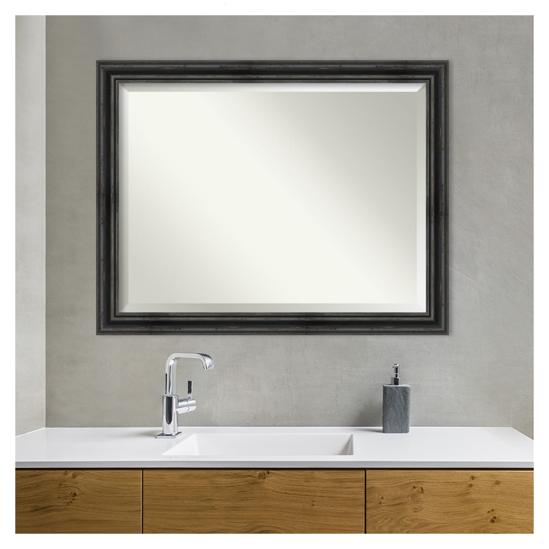 Rustic Black Pine Rectangular Bathroom Vanity Mirror