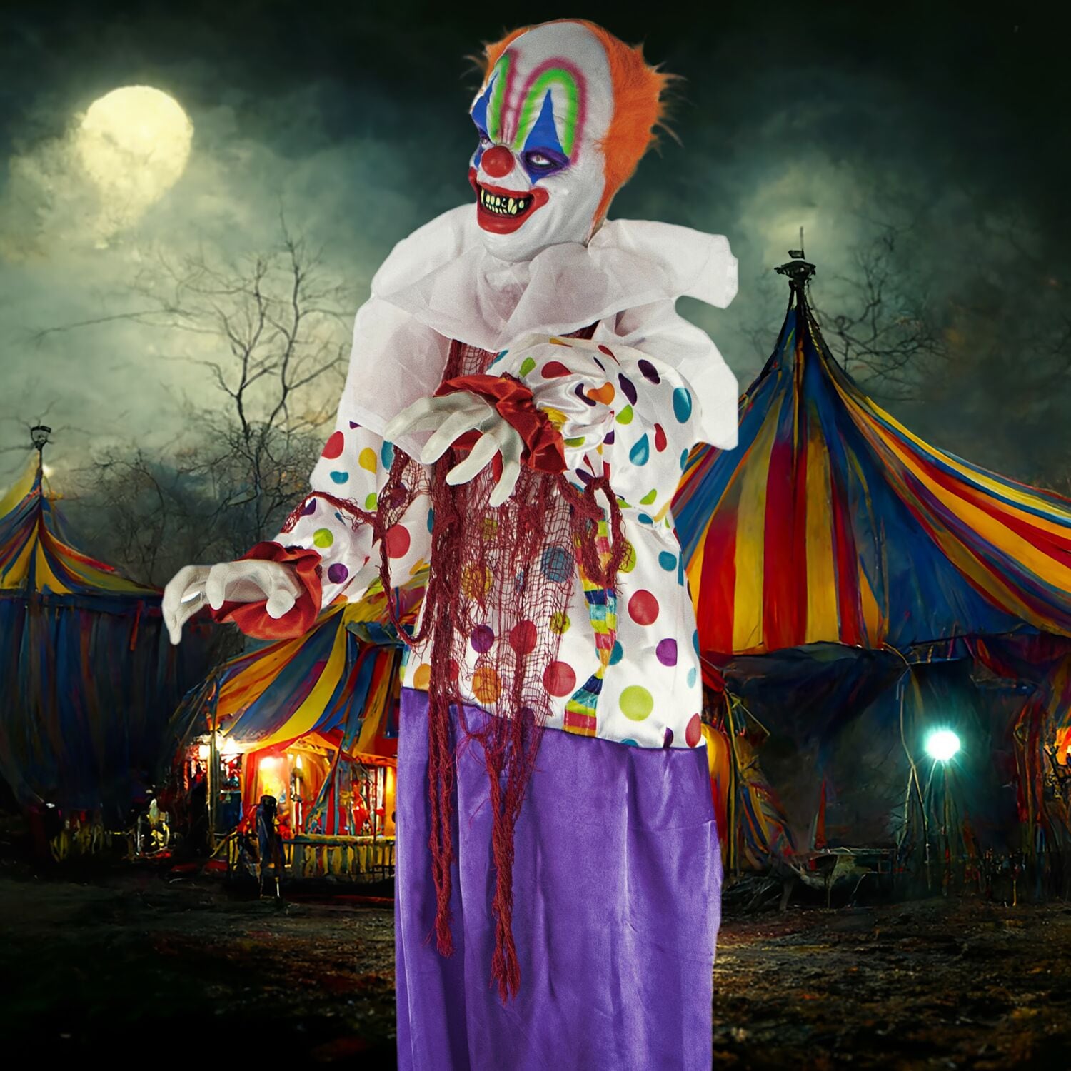 Haunted Hill Farm 5.42-ft Freestanding Lighted Clown Animatronic in the ...
