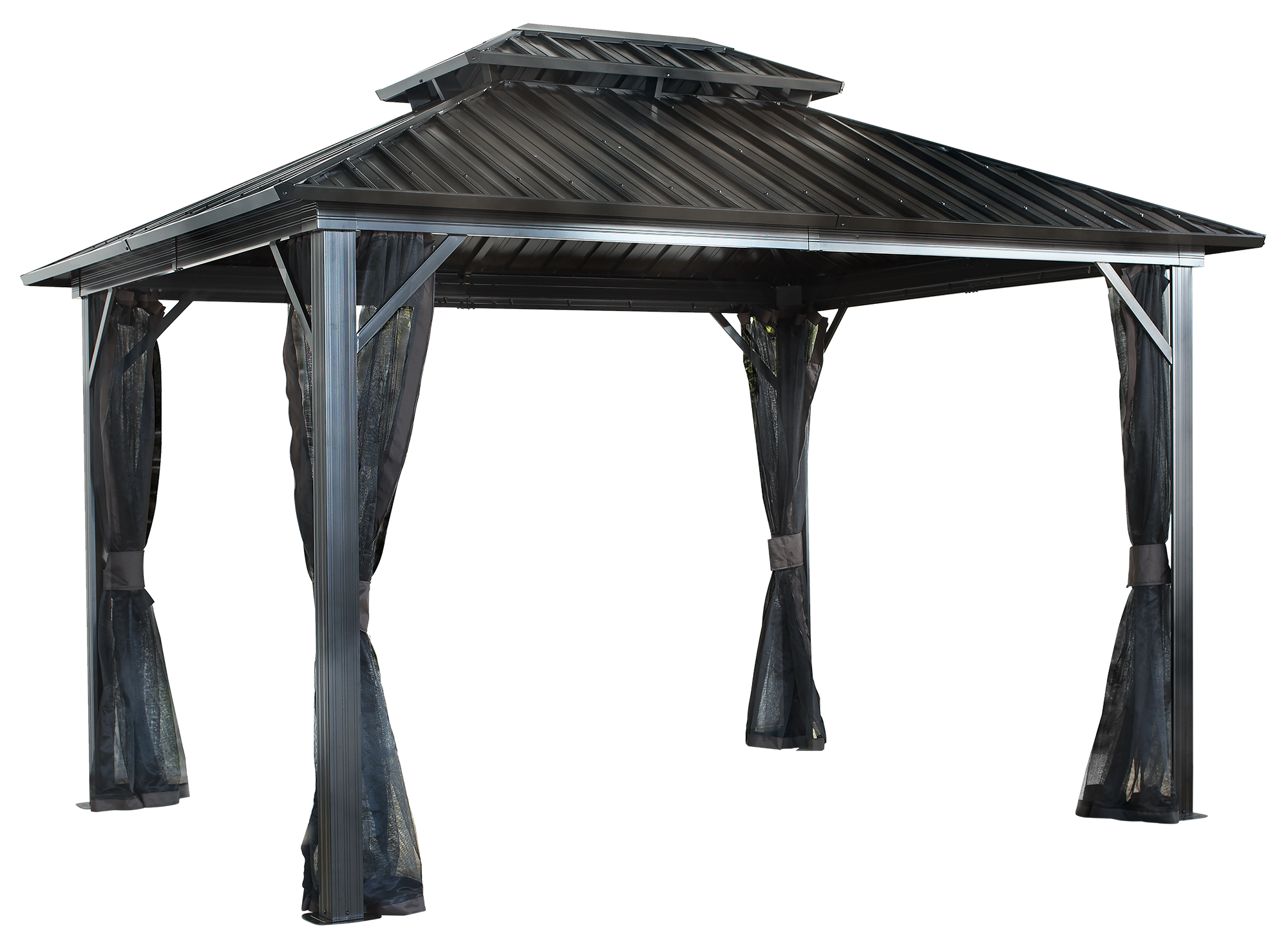 Sojag 12-ft x 12-ft Genova II Square Dark Brown Metal Steel Roof Gazebo ...