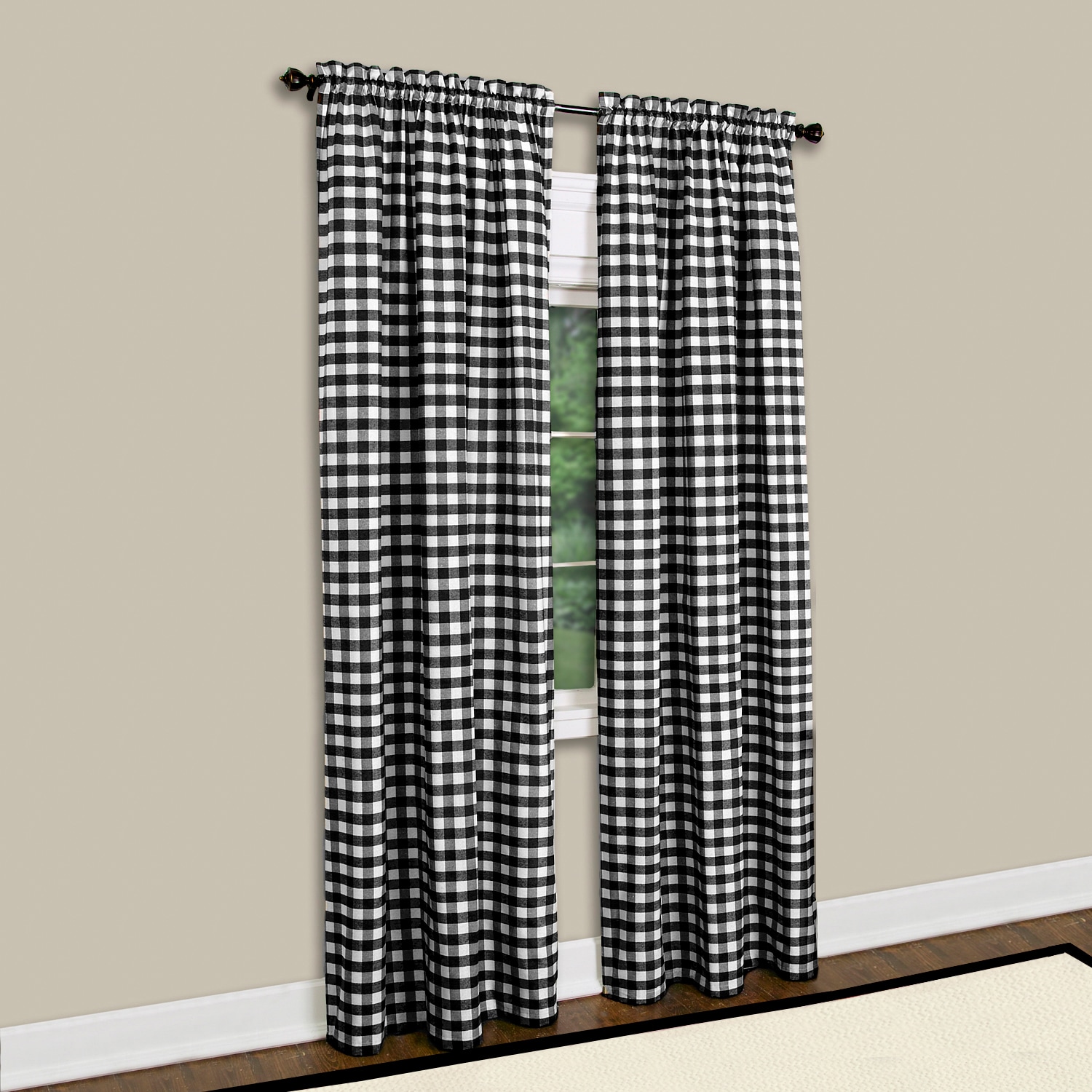 Achim BCPN63BW12 63-Inches Black Block Light filtering Rod pocket Single curtain panel