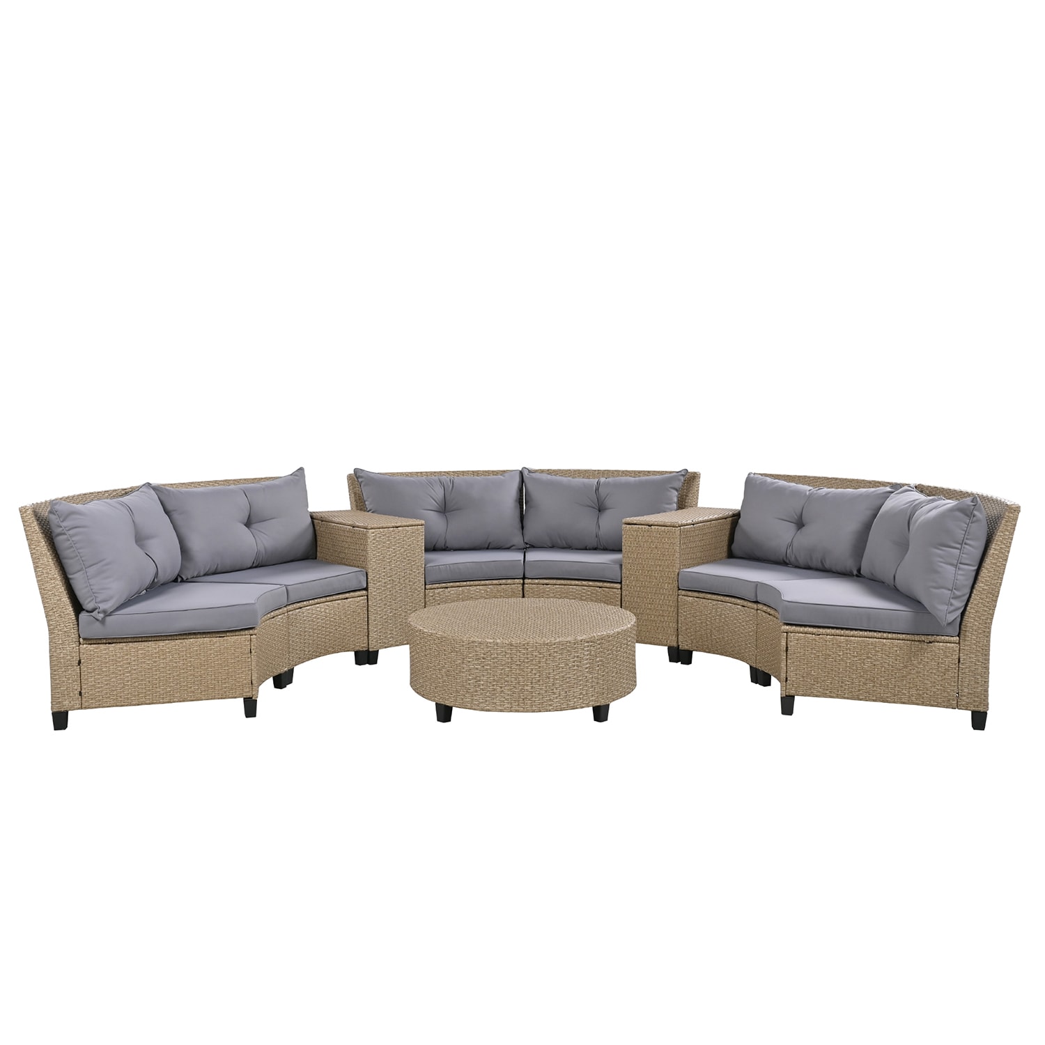 SINOFURN SYA020346GY Rattan Outdoor Sectional with Gray Cushions and Rattan Frame