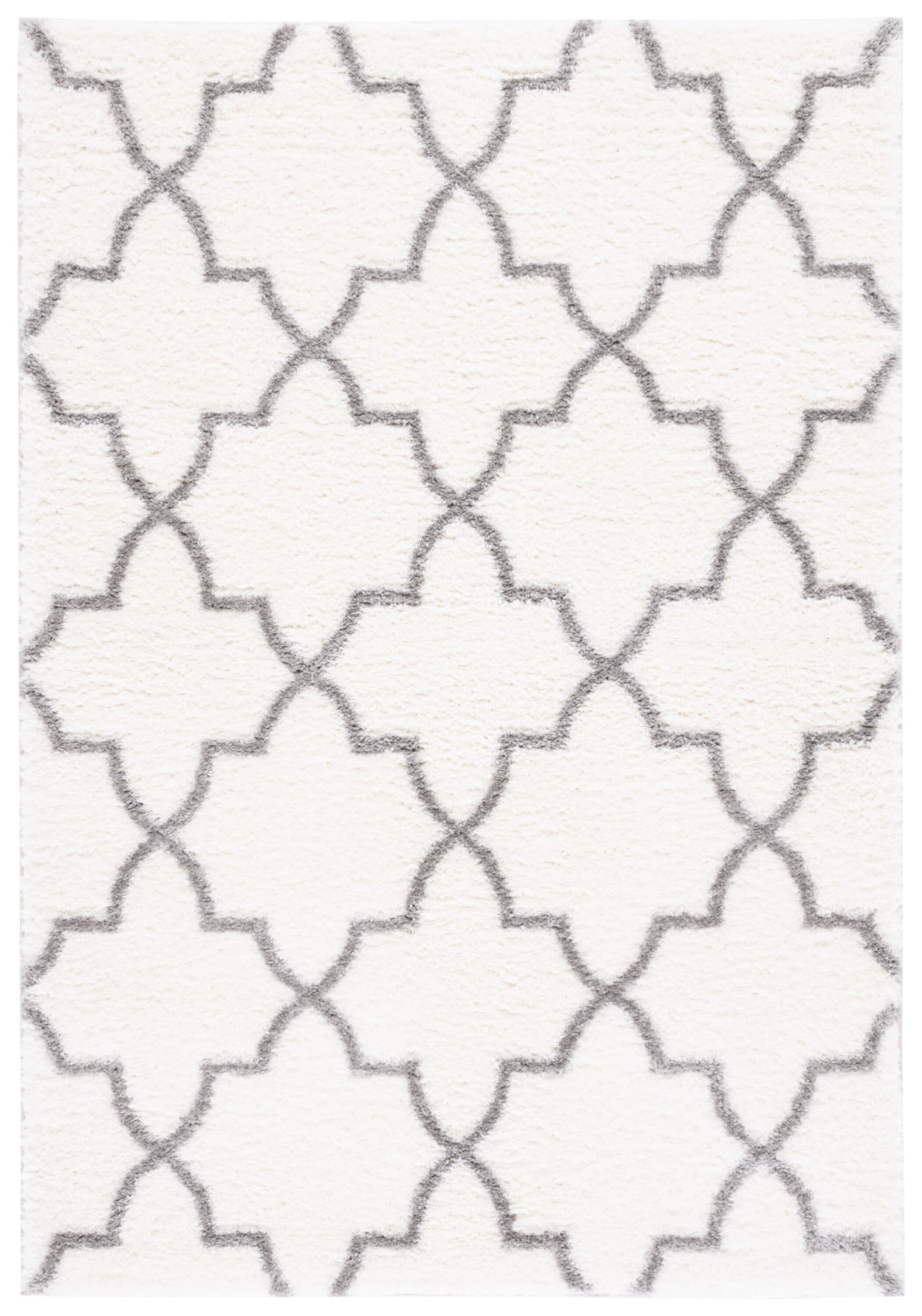 Gray Geometric Hand-Knotted Shag Rug, 5' x 7'