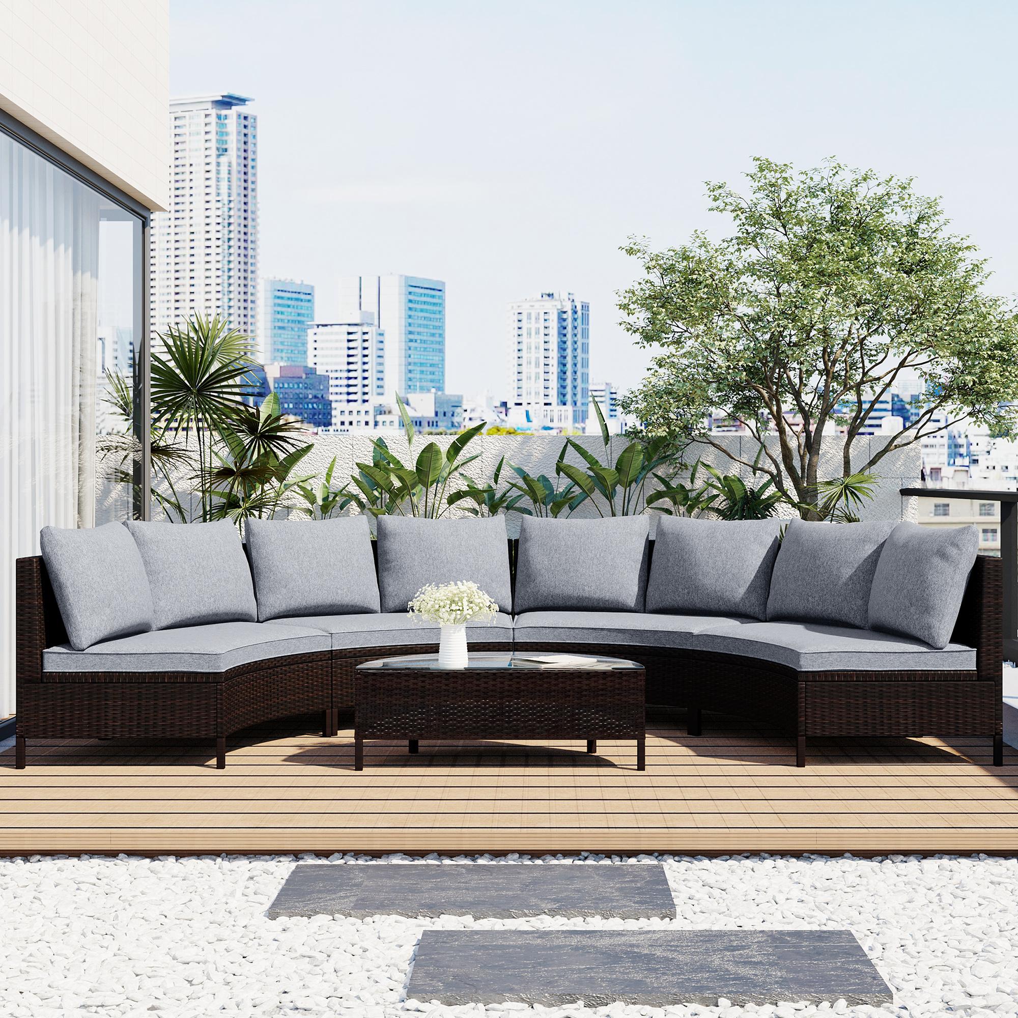 Bayfeve BF-149E-PCS 5-Piece Rattan Patio Conversation Set with Gray Cushions