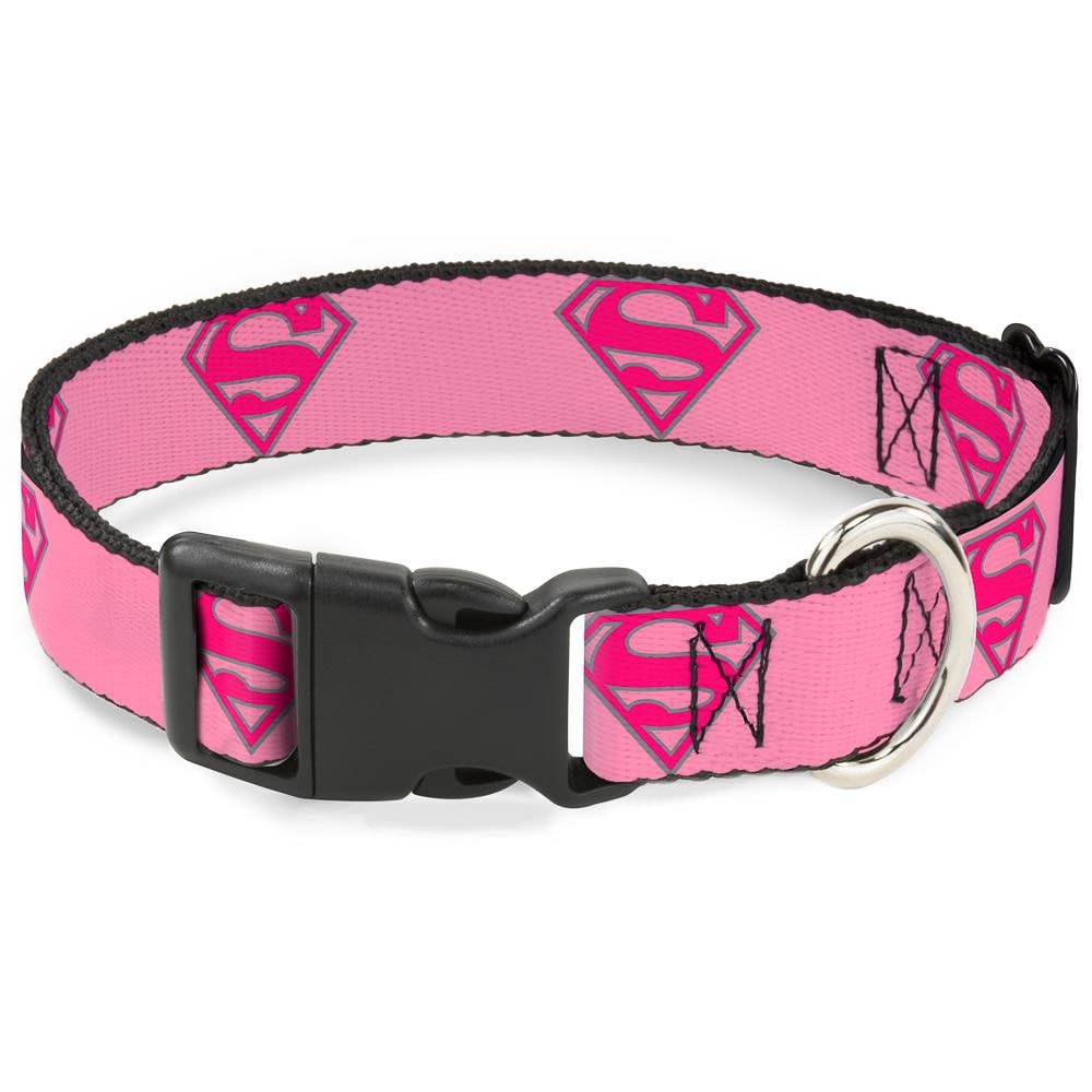 Buckle-Down CPC-WSM006-L Superman Shield Pink Black Dog Collar, Medium