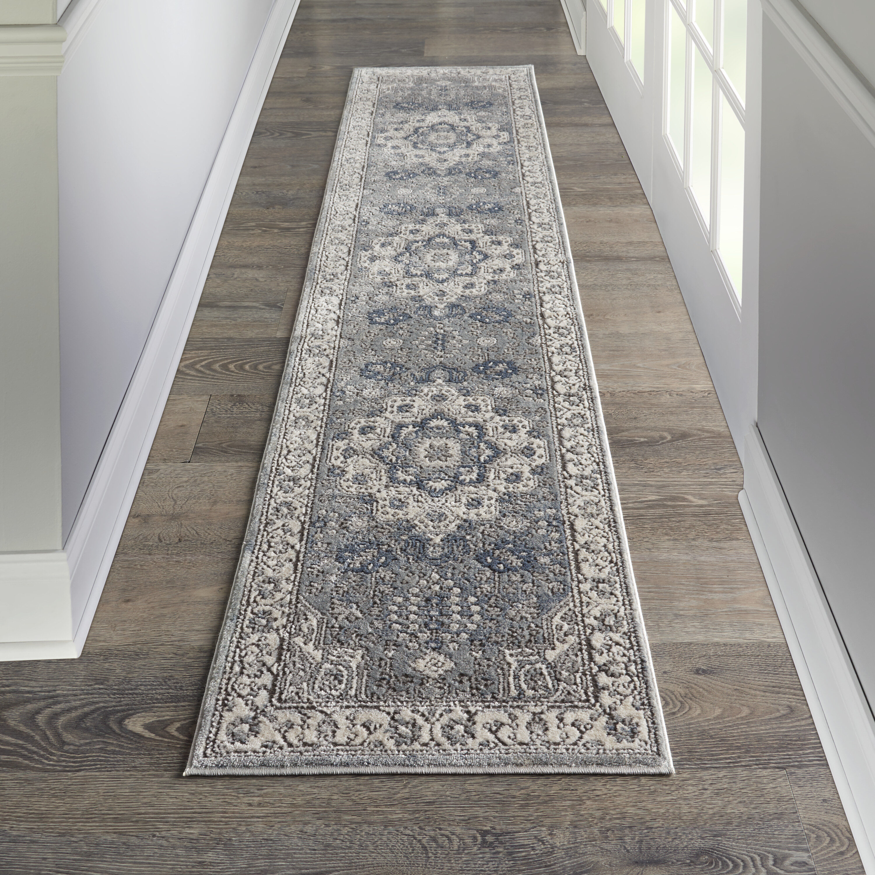 Nourison 099446749642 Concerto 2 x 10 (ft) Loomed Polypropylene Grey/Ivory Rectangular Indoor Floral/Botanical Runner rug