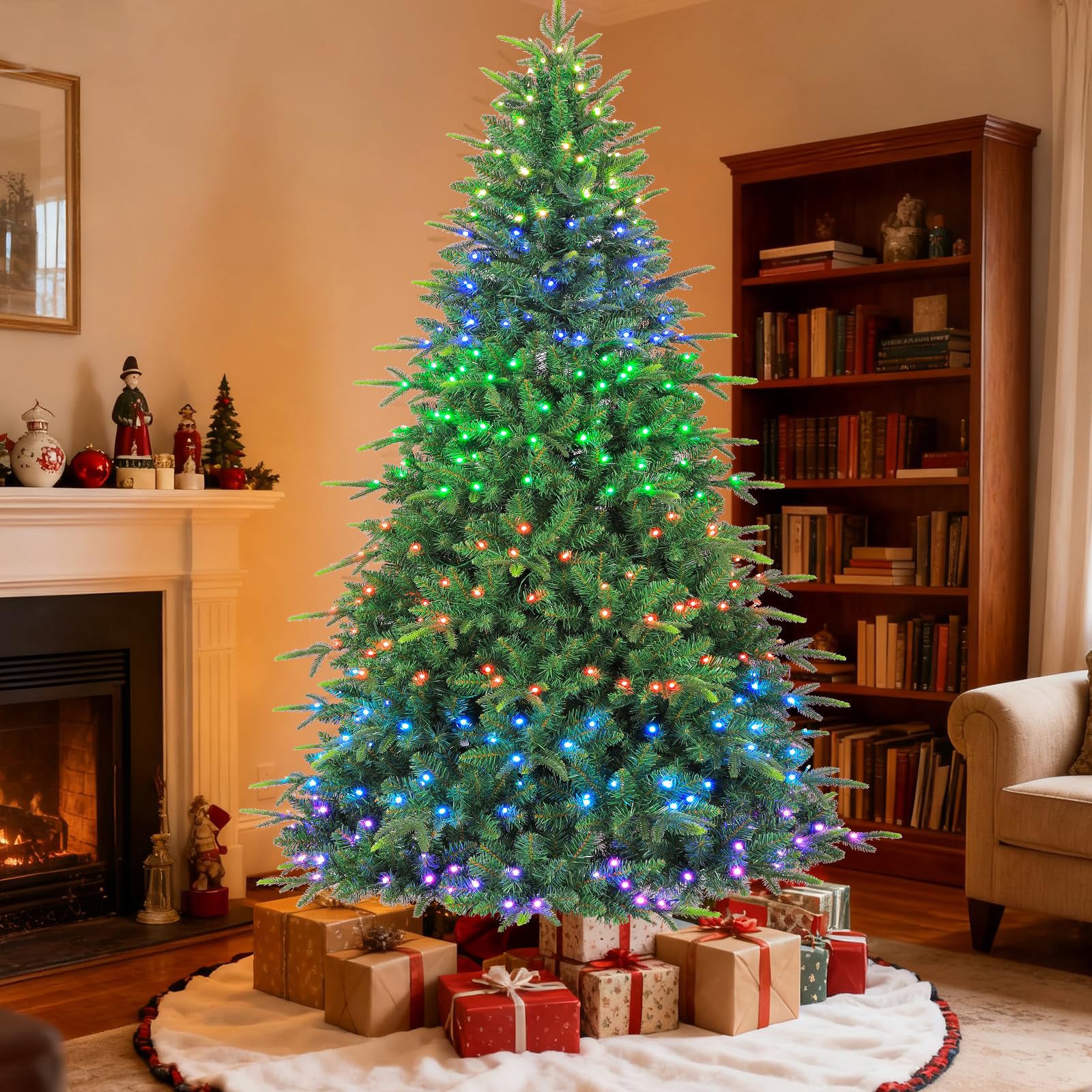 vivatrees 6 ft Prelit Artificial Christmas Tree with Remote Control 1420 PE and PVC Branch Tips Hinged Design 350 Multicolor RGB Lights with 15 Modes