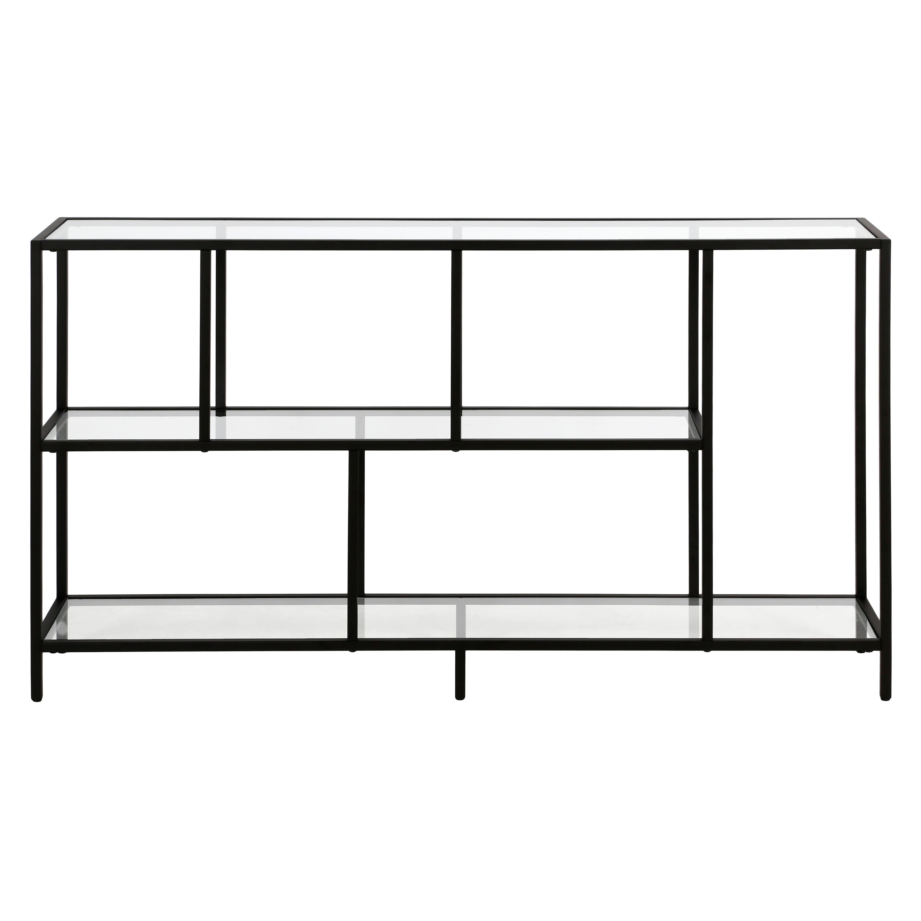 Modern Blackened Bronze 52" Console Table with Glass Shelves