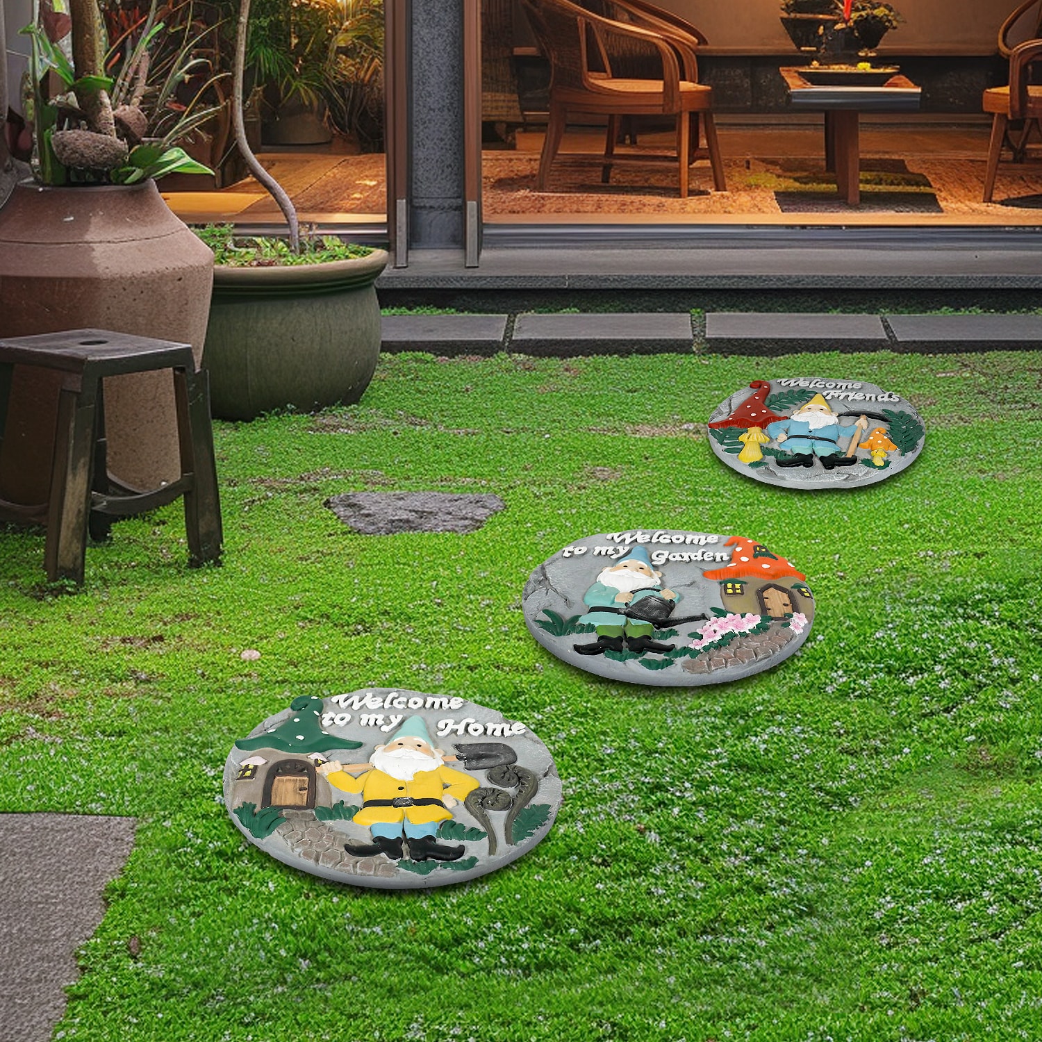 Watnature SJ10402 10-in L x 10-in W x 0.98-in H Round colorful Concrete Stepping stone Multi-pack