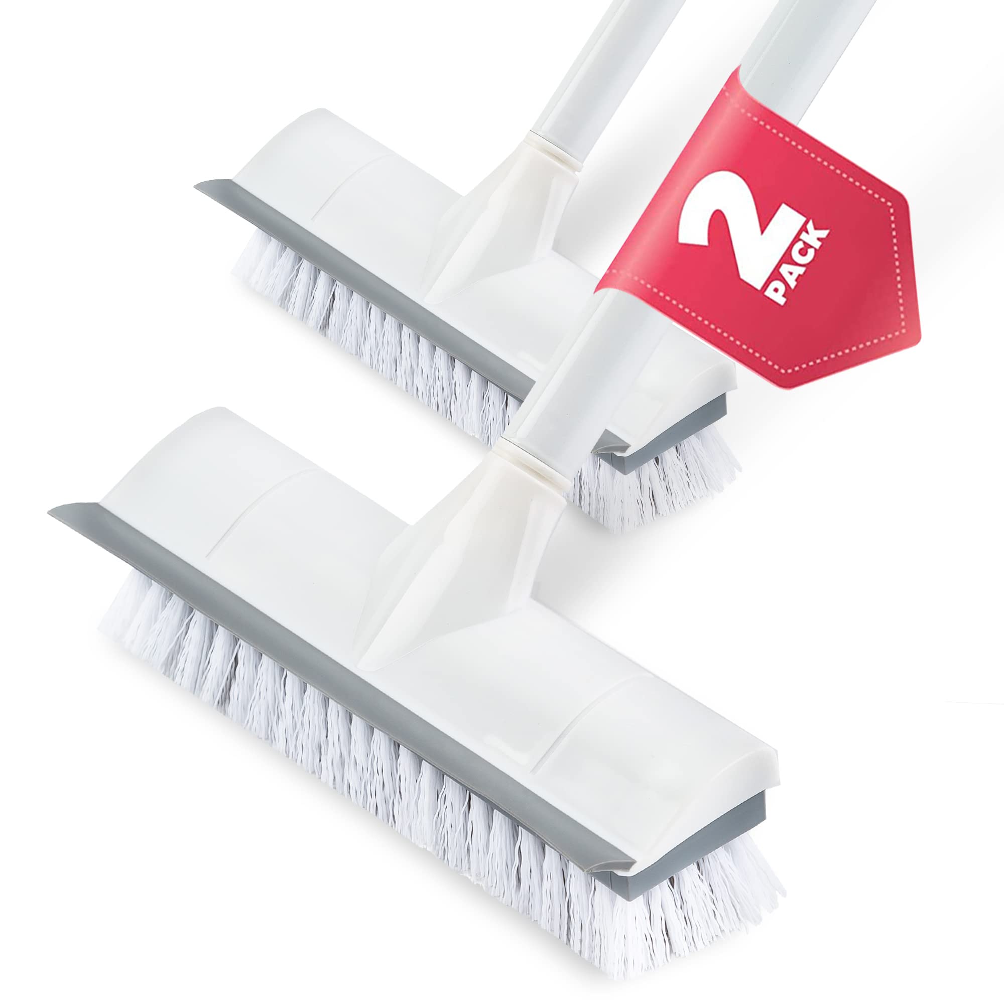 LAIFUCAM  2 Pack Floor Scrub Brush with Long Handle 2 in 1 Scrape and Brush for Cleaning Tile Grout Deck Kitchen Patio Garage Adjustable Handle