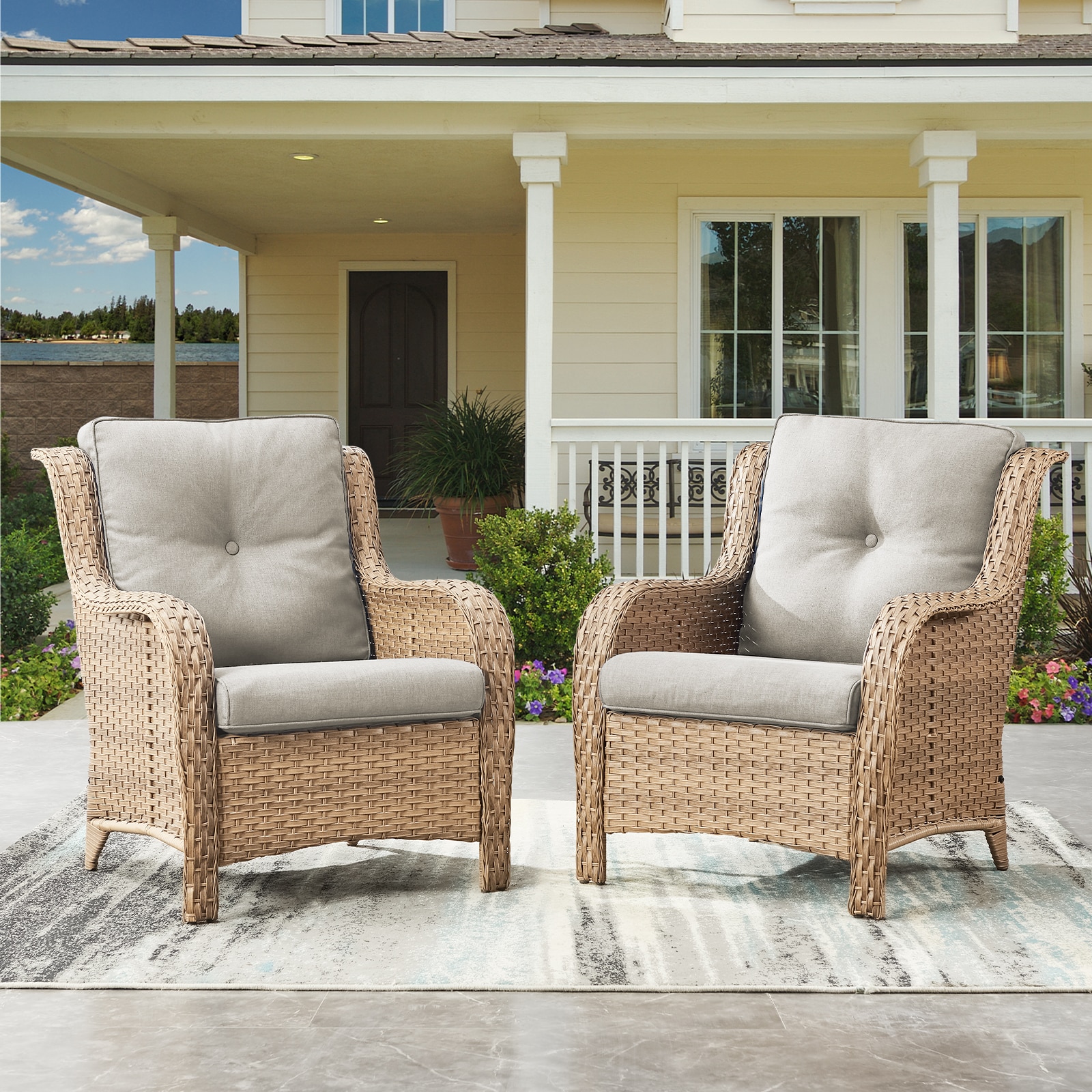 0 PA106-2 PACHAIRS-T Set of 2 Wicker Yellow Steel Frame Stationary Conversation Chair with Beige Cushioned Seat