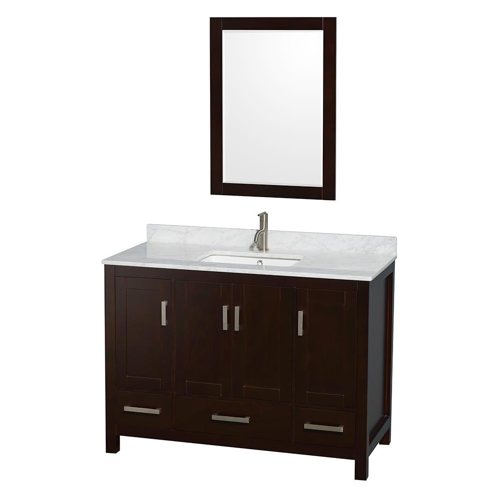 Wyndham Collection WCS141448SESCMUNSM24 Sheffield 48-in Espresso with Brushed Chrome Trim Undermount Single Sink Bathroom Vanity with White Carrera Natural Marble Top (Mirror Included)