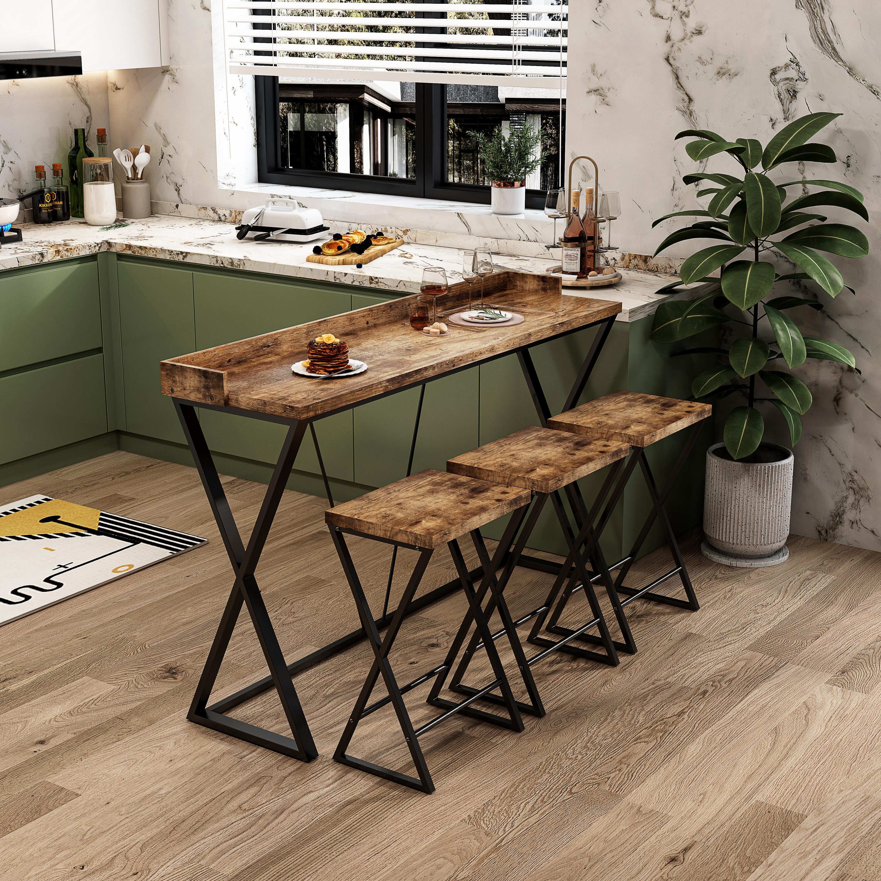 Bayfeve BF-127567-IN Kitchen Dining Table Set Natural Brown Contemporary/Modern Dining Room Set with Rectangular Table ( Seats 3 )