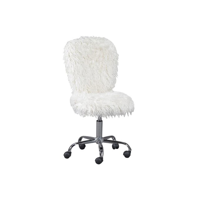 Linon Faux Flokati Arm Less Office Chair Modern White Swivel Accent ...