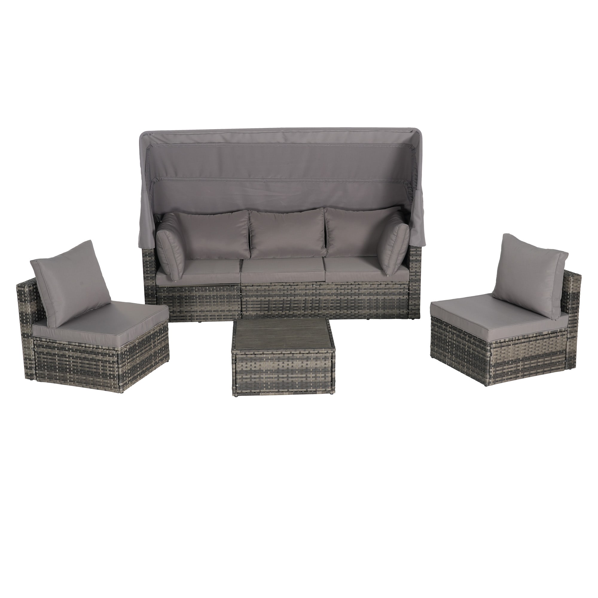 Gaierptone CRXCSMX11P1 5 -Piece Wicker 3 Patio Sofa Conversation Set with Dark Gray Cushions
