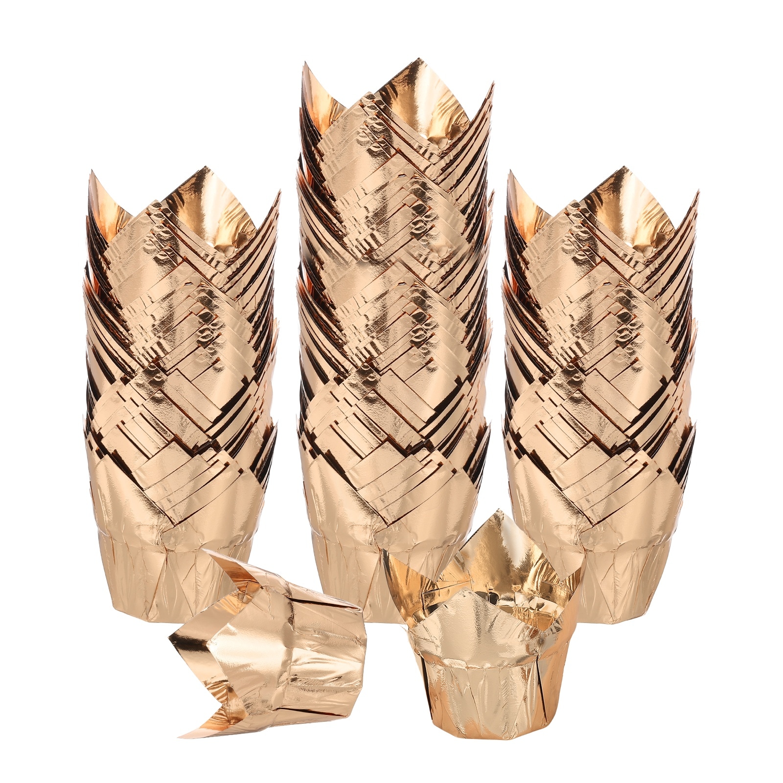 Unique Bargains 100pcs Tulip Cupcake Liners Muffins Liners Aluminum Foil Cupcake Wrappers Baking Cups Muffins Liners for Wedding Birthday Party Supplies Champagne Gold