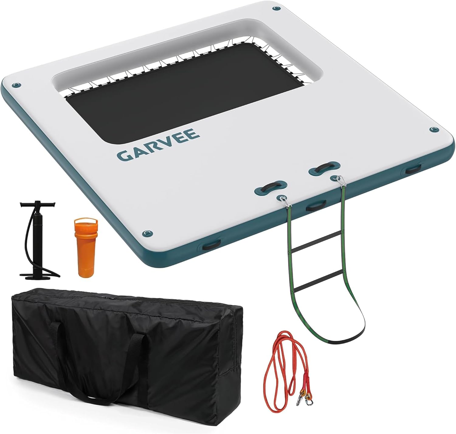 Qeetex CQFTPSS-EAQB 8 ft By 10 FT Water Hammock Floating Dock Available In Multiple Shapes And Colors Heavy Duty Marine Grade PVC With Central Mesh Pool Reinforced D Rings For Interconnecting And Family Fun Blue