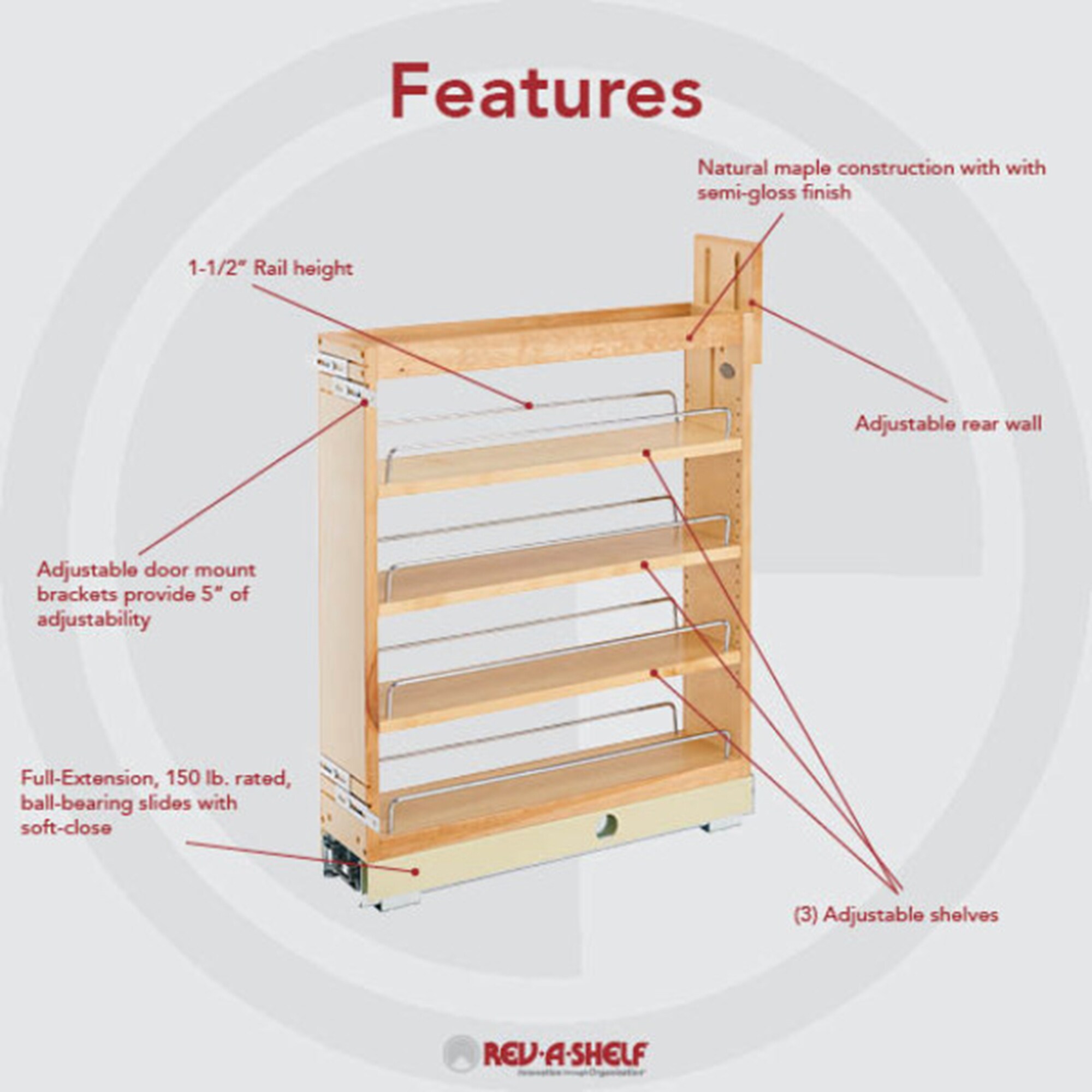 Rev-A-Shelf 14-in W x 4.13-in H-Tier Cabinet-mount Wood Soft Close