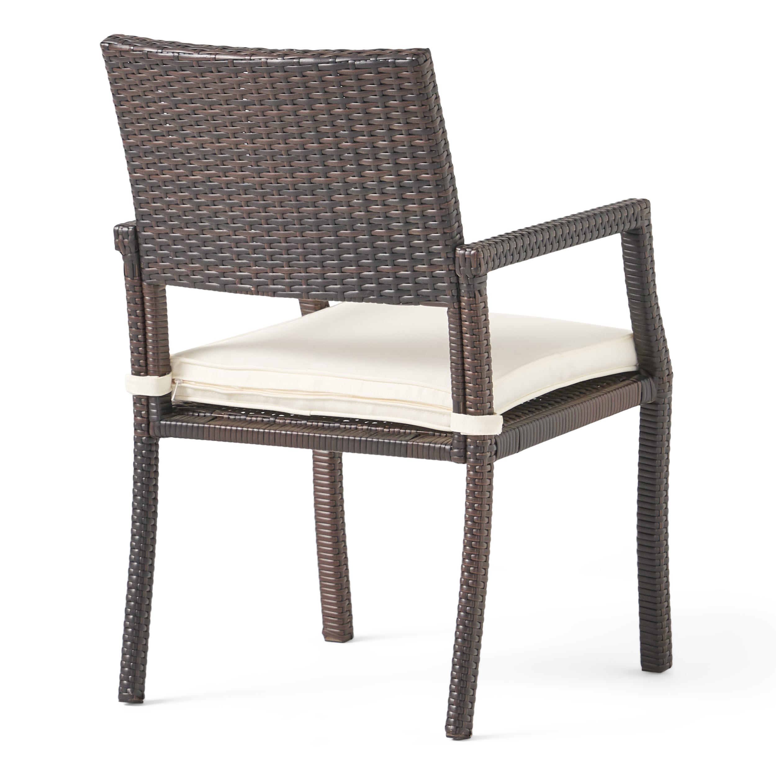 Set of 2 Brown Wicker Outdoor Dining Chairs with Cushions