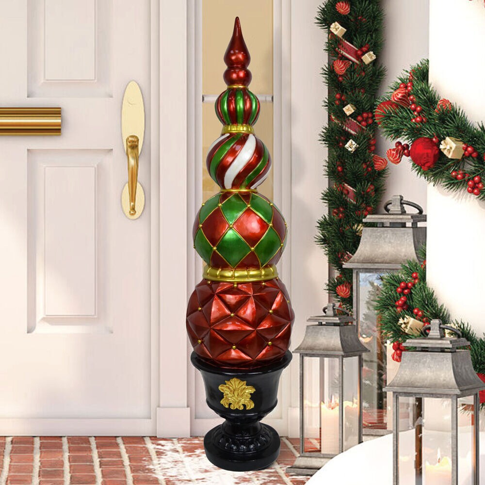 Fraser Hill Farm 50-in Resin Ball and Finial Topiary Christmas Decor ...