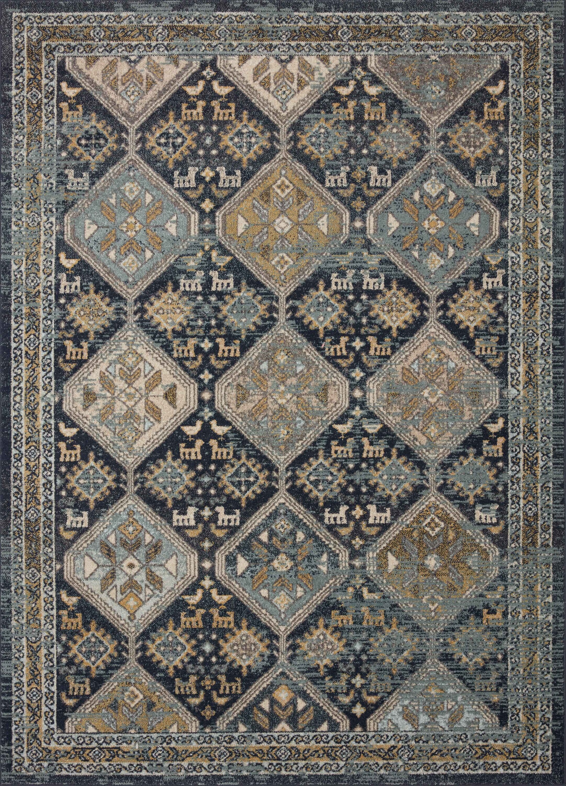 Reversible Rectangular Navy Blue Synthetic Area Rug 7'6" x 5'5"