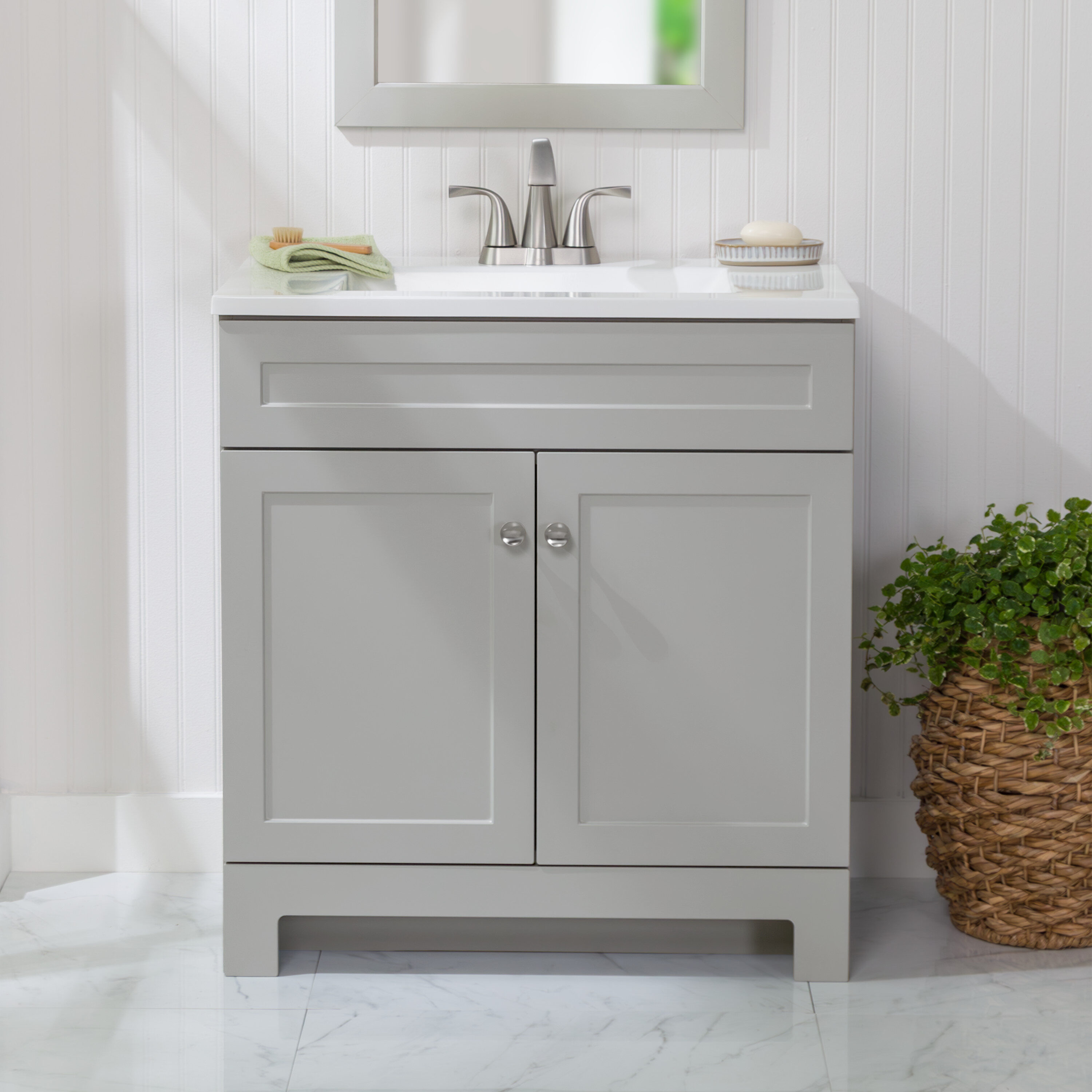 Style Selections Beauden 30 in Light Gray Single Sink Bathroom Vanity with White Cultured Marble Top W047730P2 CY at Lowes