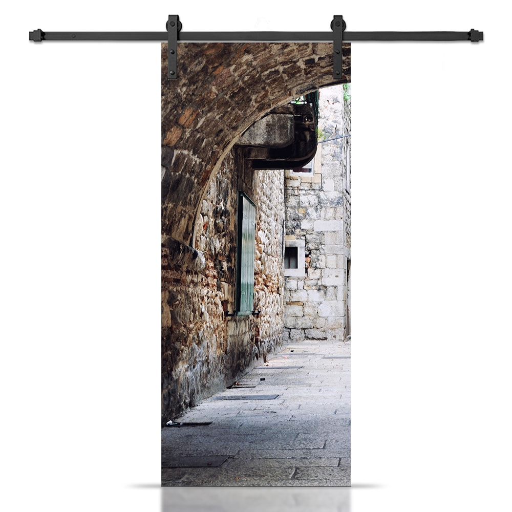 CALHOME S11MK72+ART-21-96X24 24-in x 96-in Old Town MDF Hollow core Single Barn Door (Hardware Included)