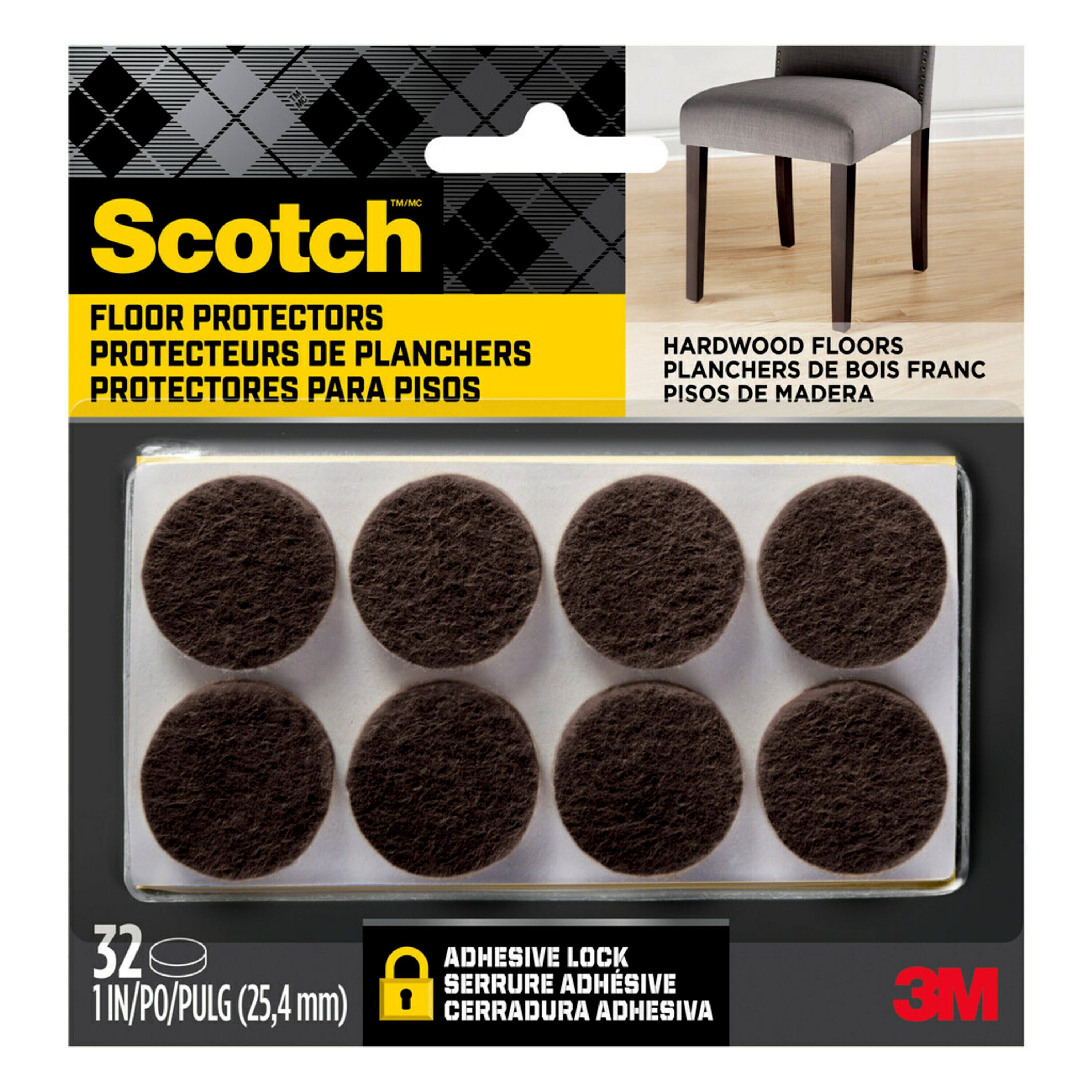 Scotch SP822-NA 32 -Pack 1-in Brown Round Felt furniture pads