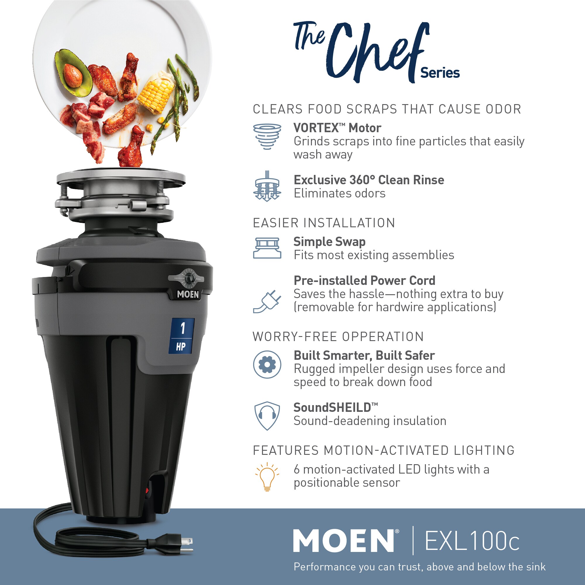 Moen Chef Corded 1-HP Continuous Feed Noise Insulation Garbage Disposal in  the Garbage Disposals department at