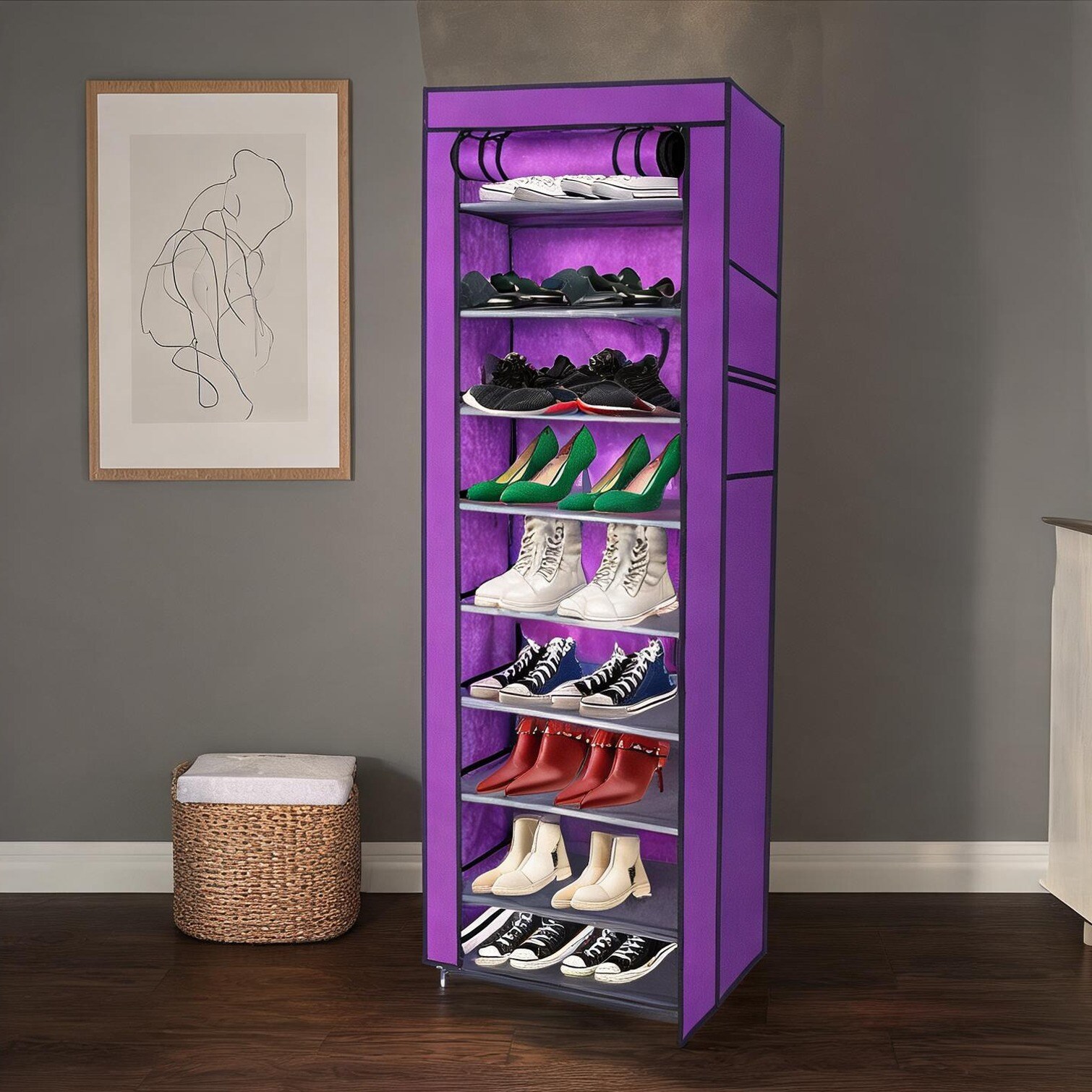 FlowLuxe Steel and Plastic and Home and Furniture Entry featuring 63-Inch Tall Organizer with 9 Cubby Storage