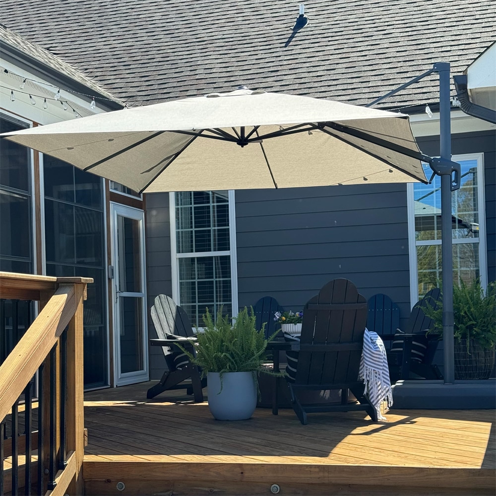 PURPLE LEAF LS05ALFS10-LG 10-ft Aluminum Light gray Crank Cantilever Patio Umbrella