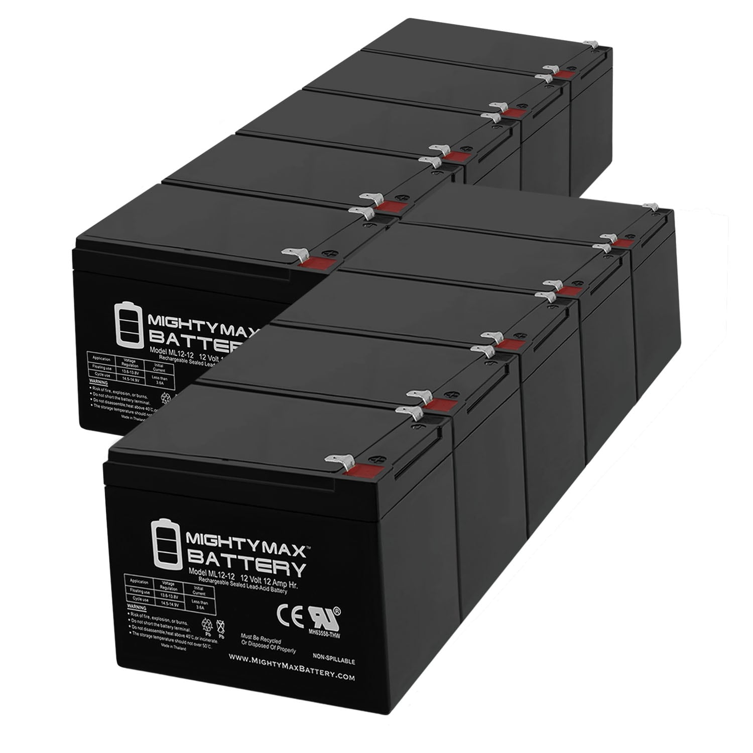 Mighty Max Battery MAX3898038 12V 12AH for PowerStar Rechargeable Sealed lead acid 12120 Backup power Batteries 10 -Pack