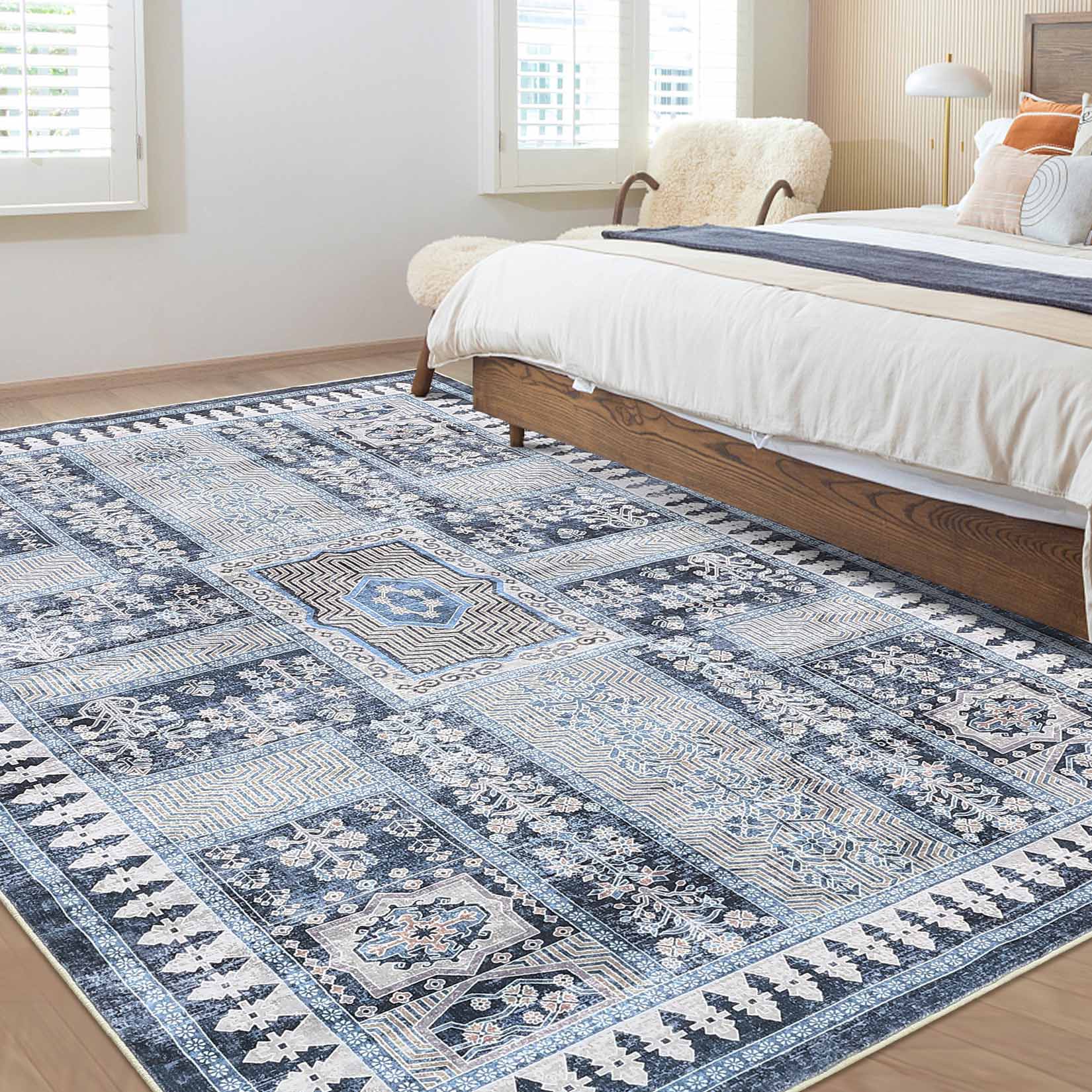 Garvee YXY-LO-PHO-15XMQ3FC 10 x 13 (ft) Loomed Polyester Blue Rectangular Indoor Geometric Mid-Century Modern Machine washable Area rug