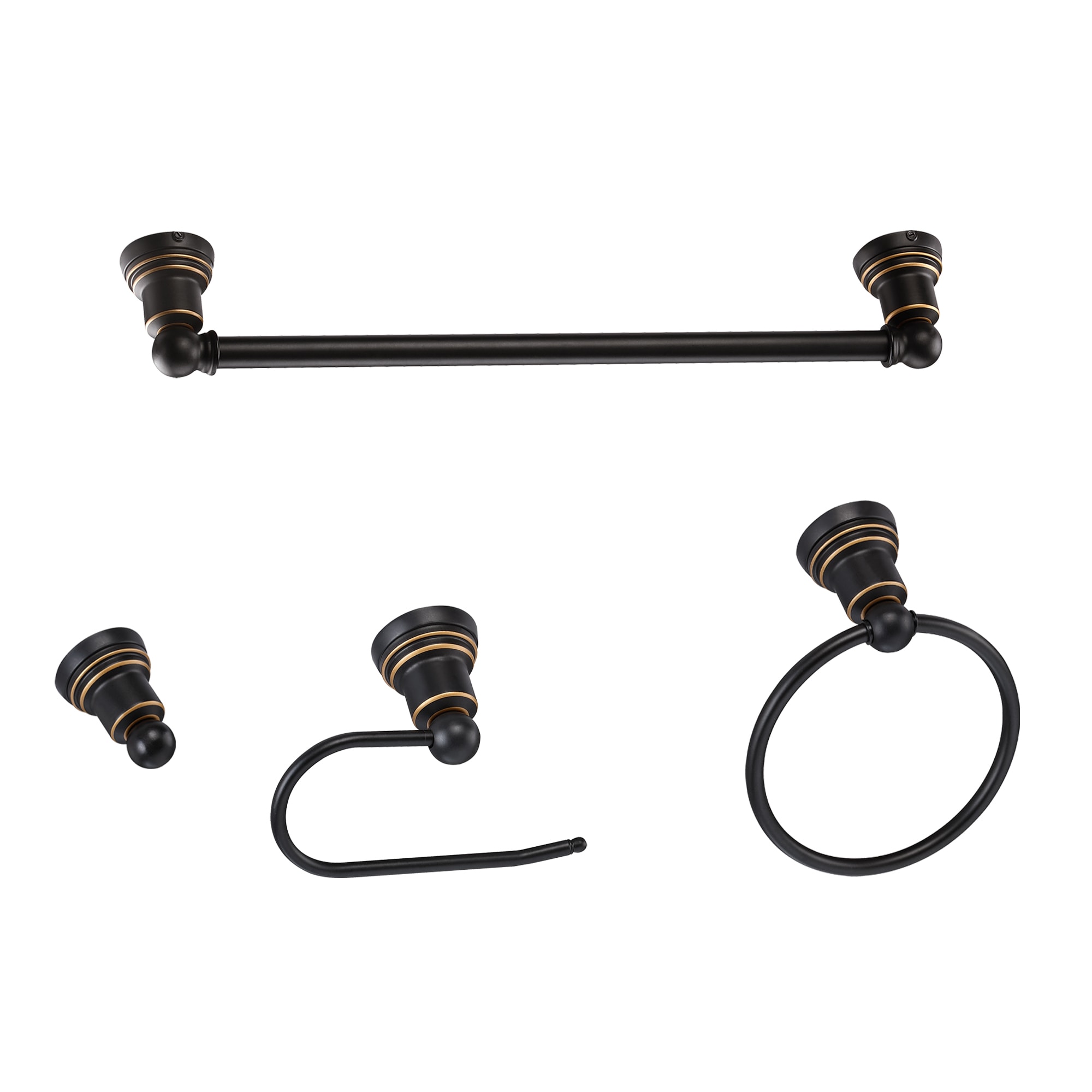 WELLFOR TTB71113ORB 4 -Piece TB Oil Rubbed Bronze Decorative Bathroom Hardware Set Towel Bar, Toilet Paper Holder, Towel Ring ,Robe Hook Included