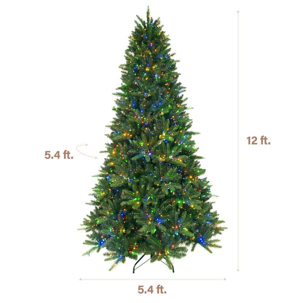 12-Foot York Pine Artificial Christmas Tree with Multicolor LED Lights