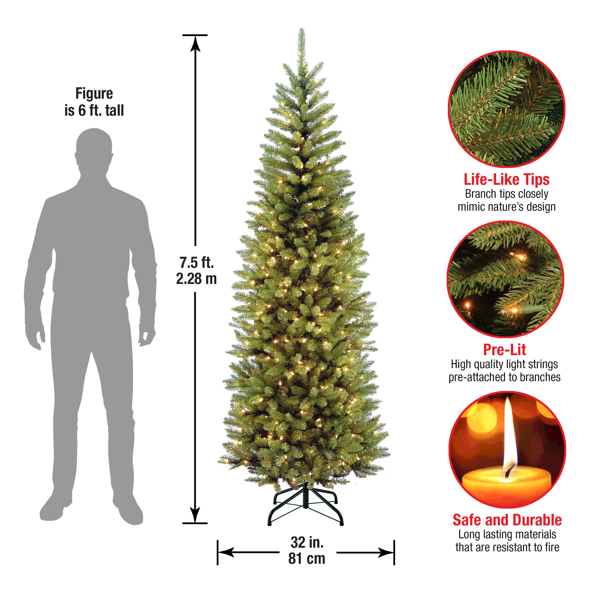 National Tree Company 7.5-ft Kingswood Fir Pre-lit Artificial Christmas ...