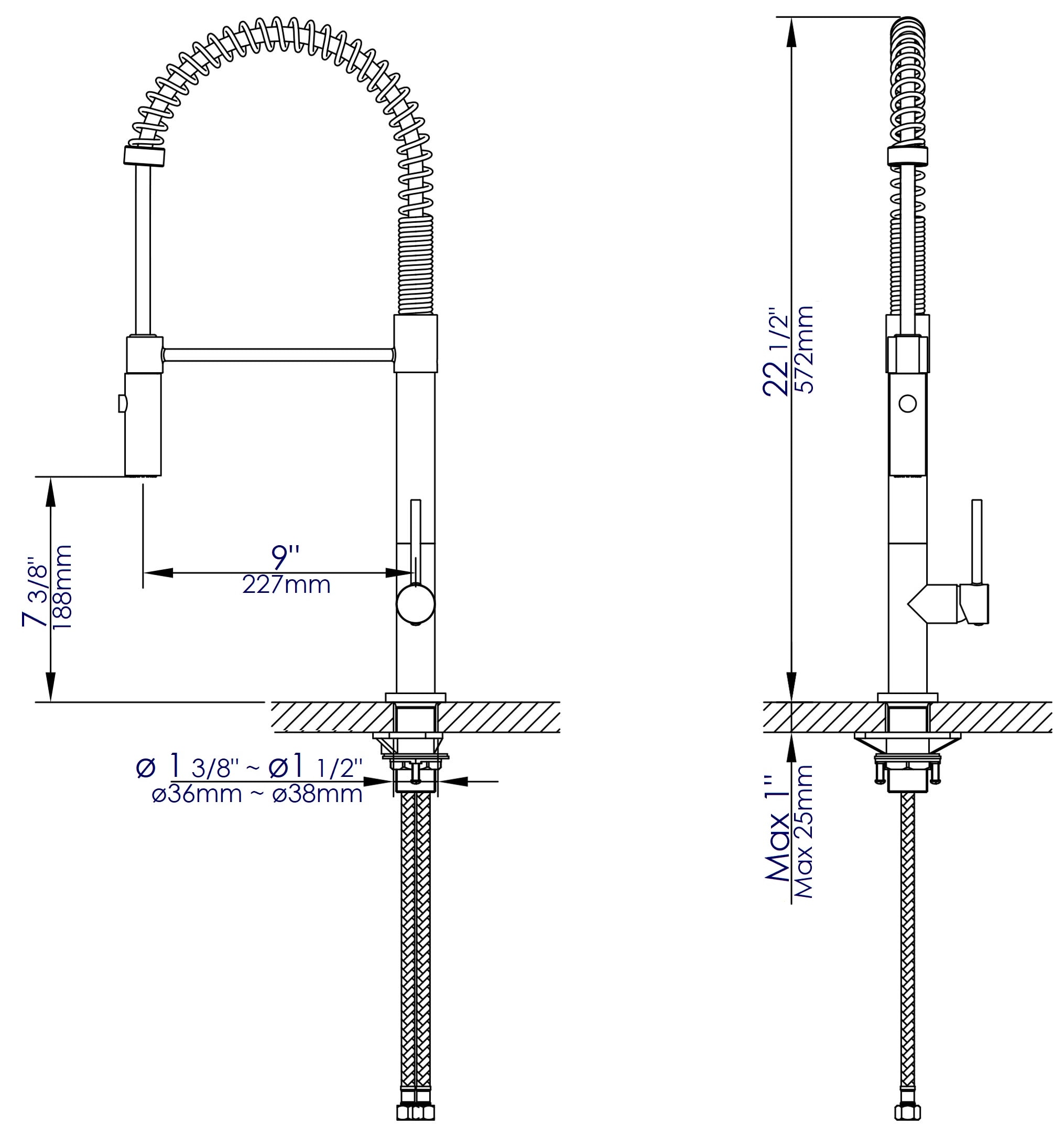 Brushed Nickel Commercial Spring Kitchen Faucet with Pull-out Spray