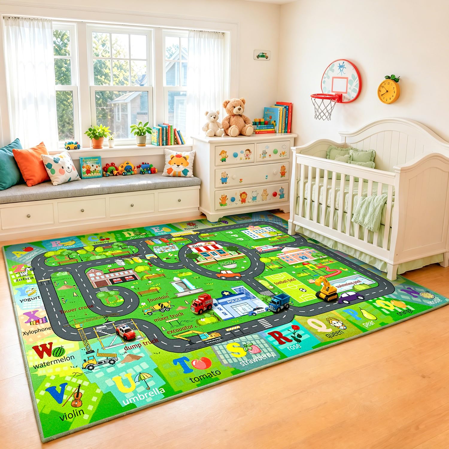 SenQWFa 4x6 Kids Car Road Area Rug Non Slip Low Pile Washable ABC ...