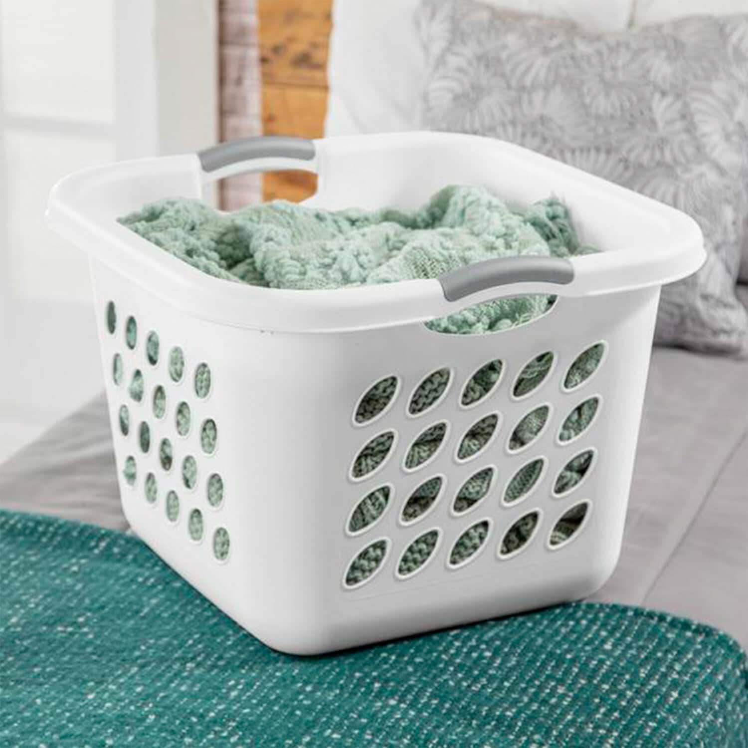 White Square Plastic Laundry Basket with Ventilation Holes