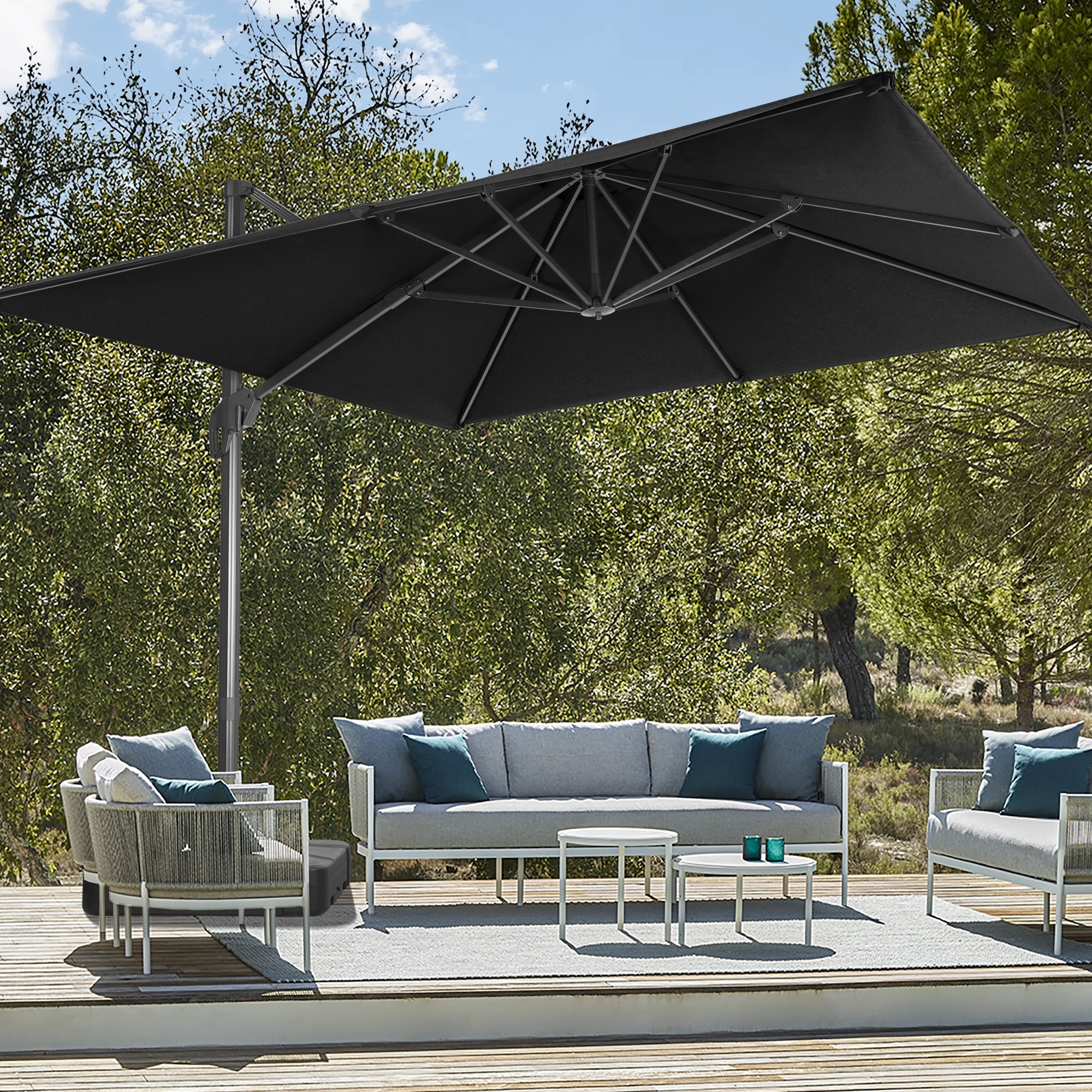 ACEGOSES LW-1010-BK 10-ft Aluminum Black No-tilt Cantilever Patio Umbrella