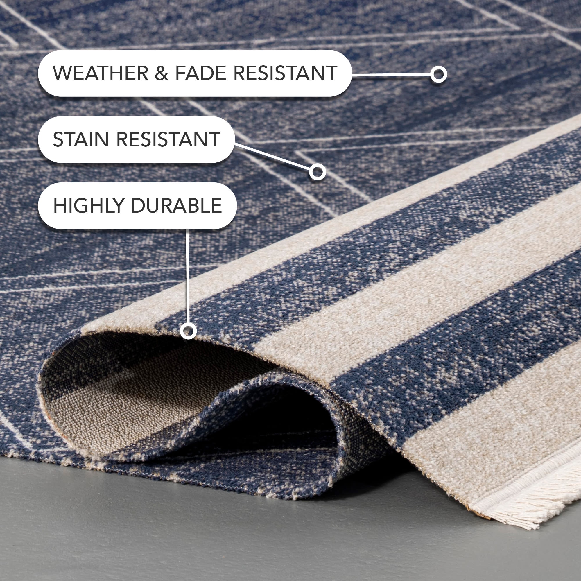 Blue Reversible Synthetic Rectangular Indoor/Outdoor Rug